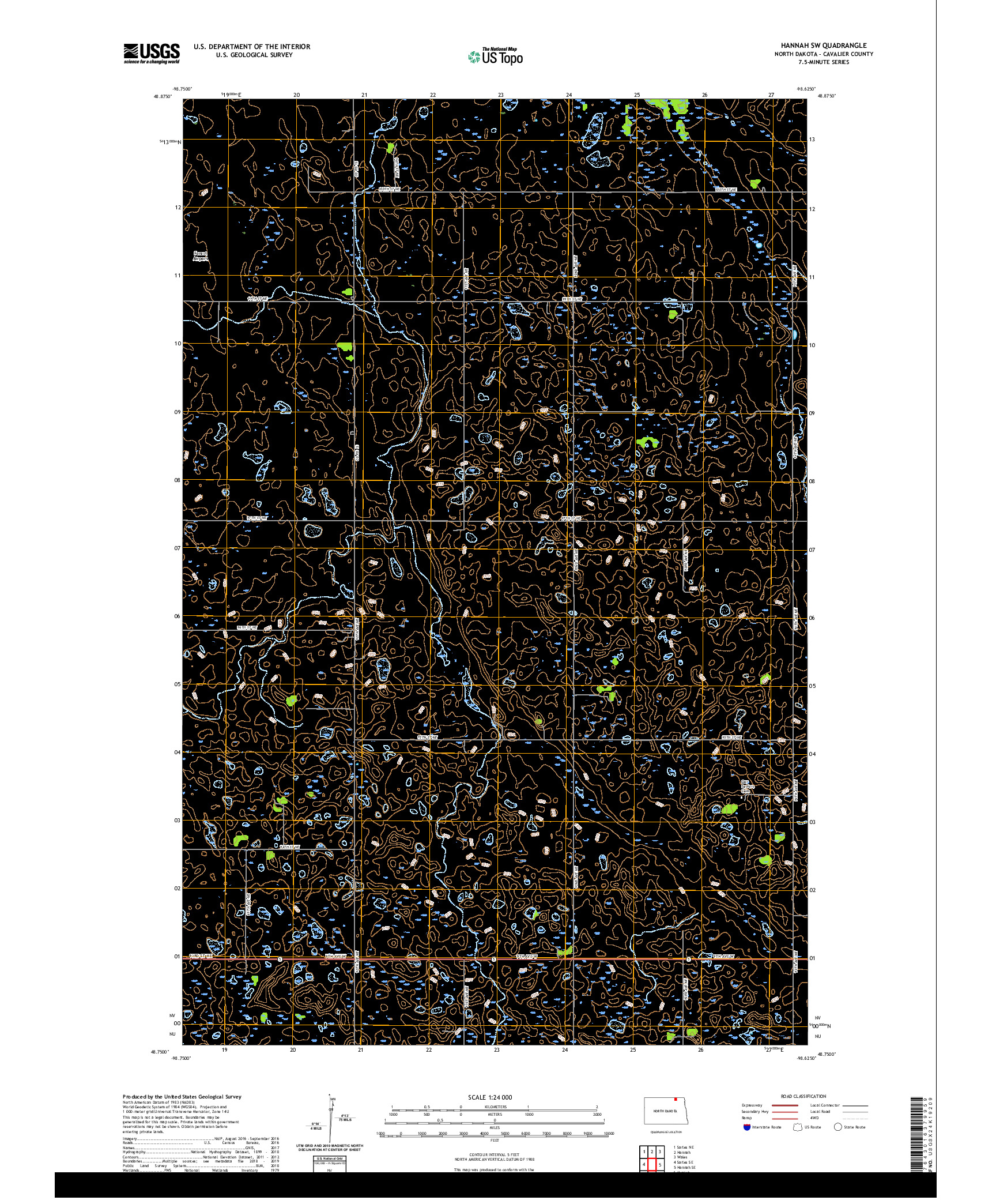 USGS US TOPO 7.5-MINUTE MAP FOR HANNAH SW, ND 2020