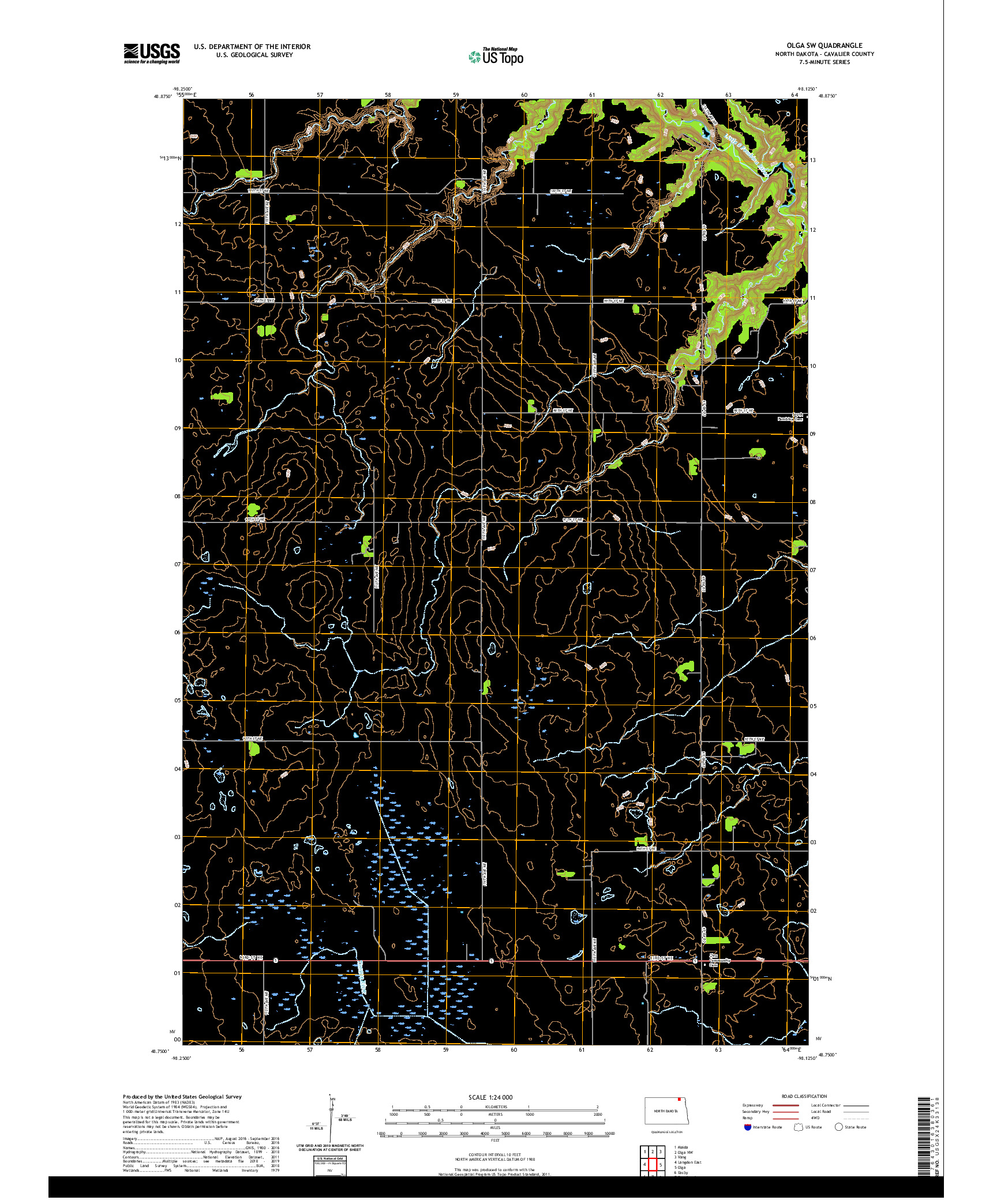 USGS US TOPO 7.5-MINUTE MAP FOR OLGA SW, ND 2020