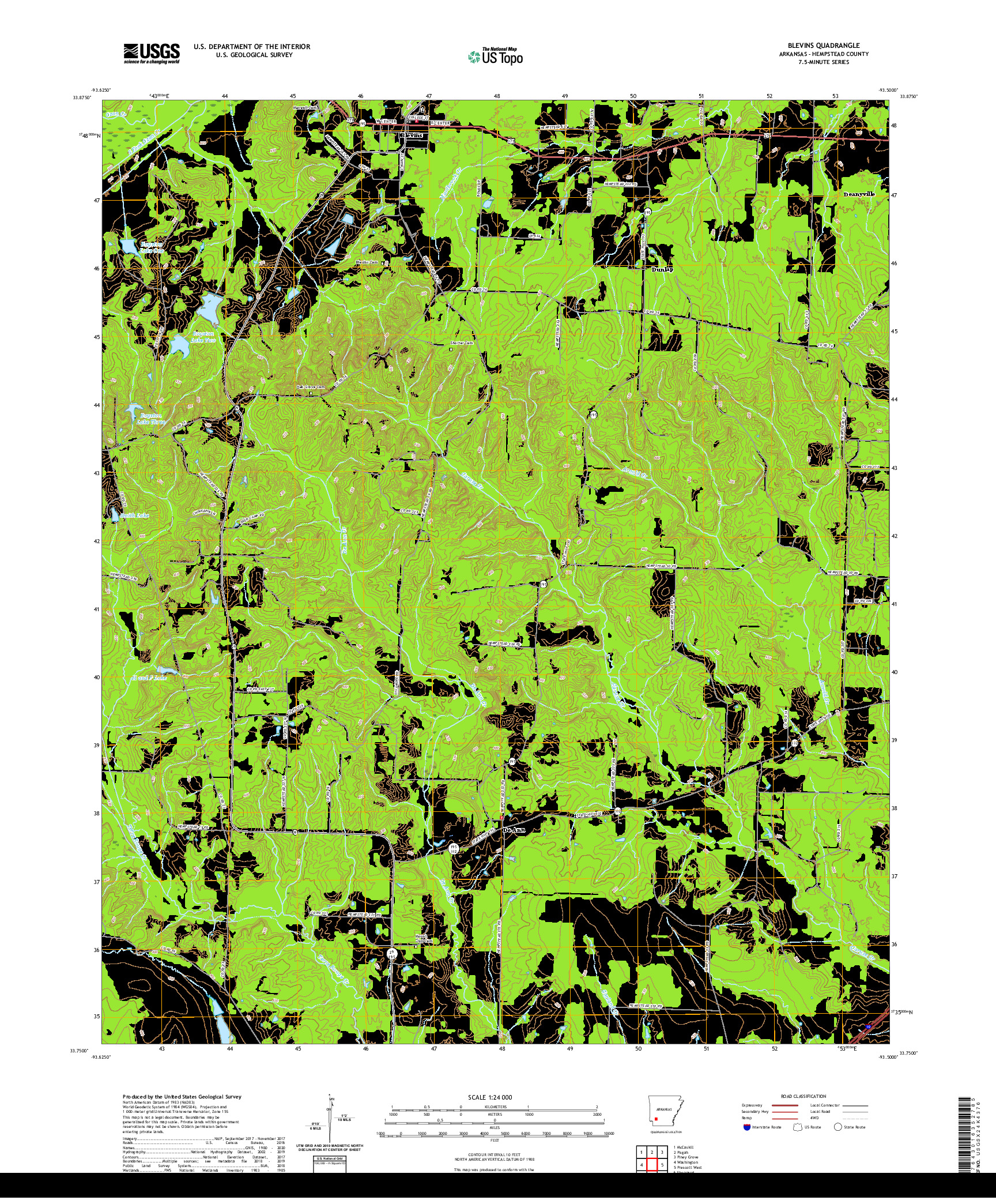 USGS US TOPO 7.5-MINUTE MAP FOR BLEVINS, AR 2020