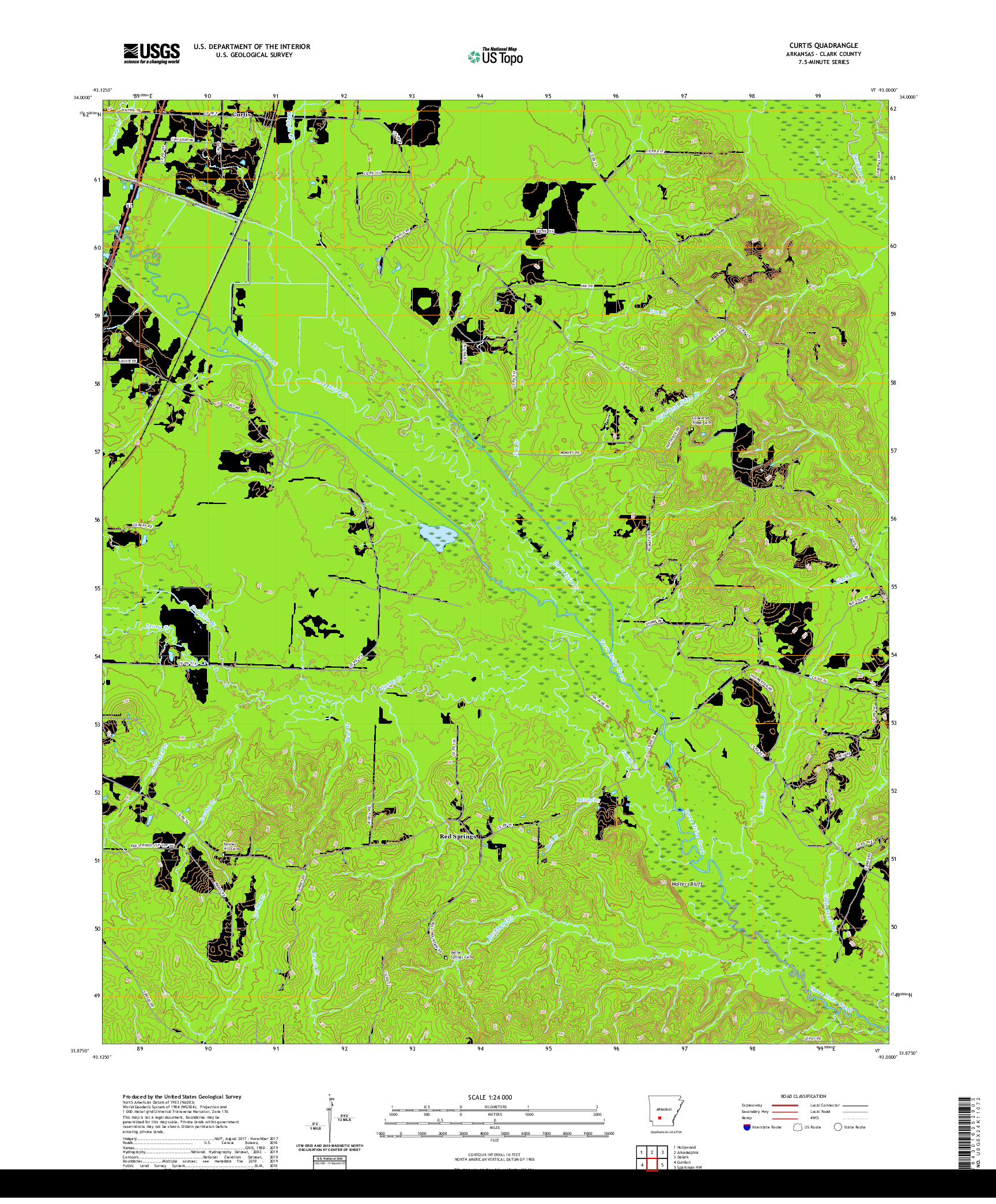 USGS US TOPO 7.5-MINUTE MAP FOR CURTIS, AR 2020