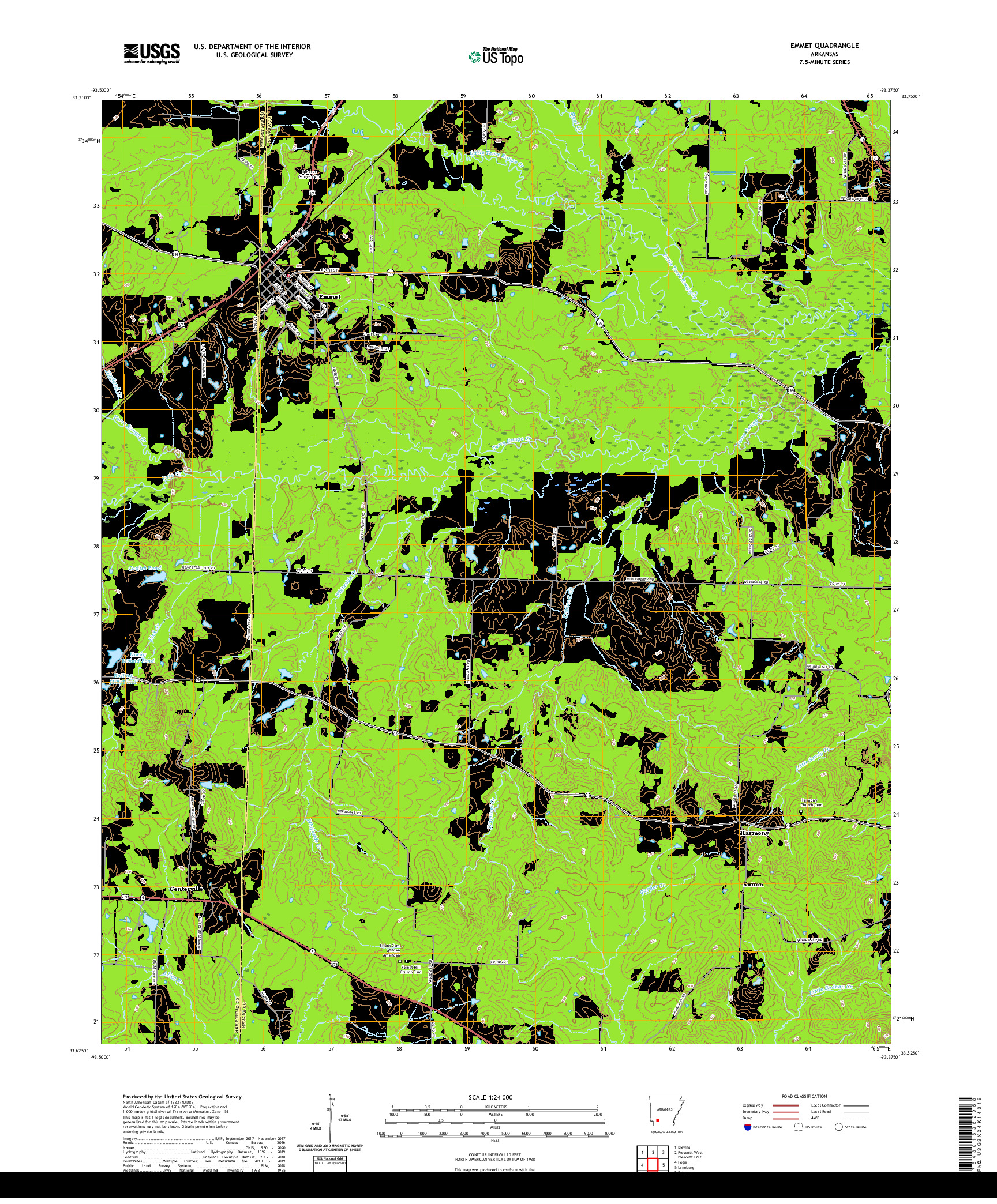 USGS US TOPO 7.5-MINUTE MAP FOR EMMET, AR 2020