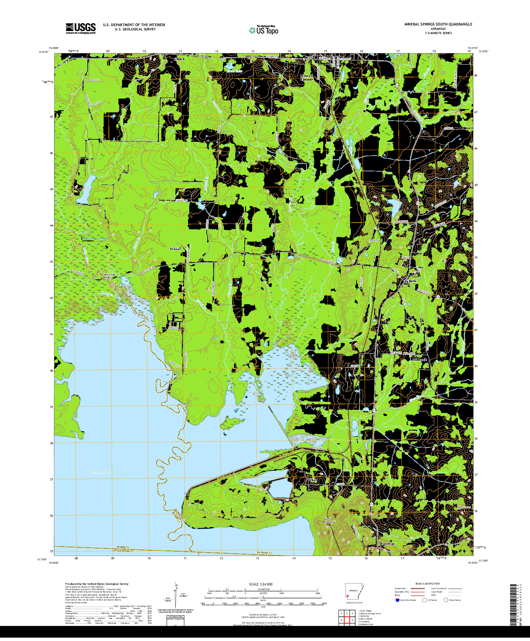 USGS US TOPO 7.5-MINUTE MAP FOR MINERAL SPRINGS SOUTH, AR 2020