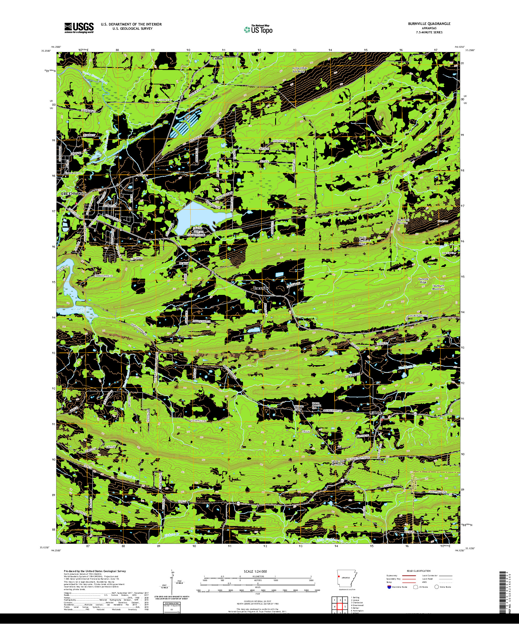 USGS US TOPO 7.5-MINUTE MAP FOR BURNVILLE, AR 2020