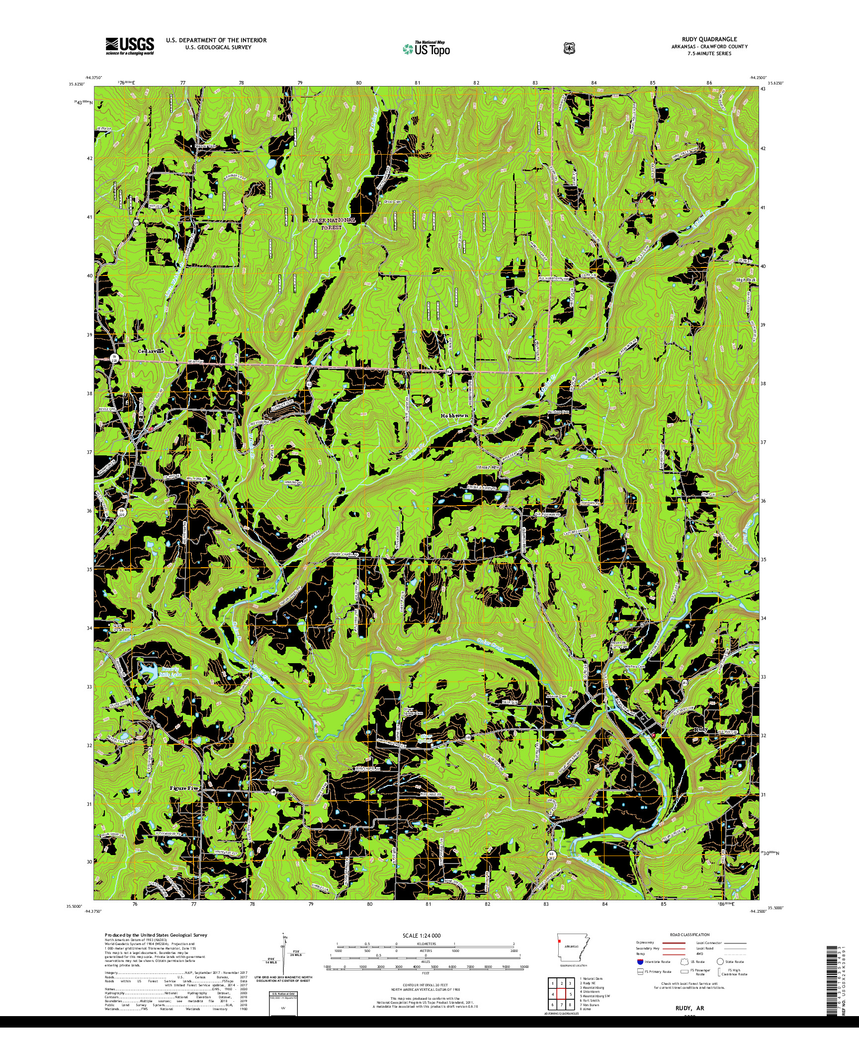 USGS US TOPO 7.5-MINUTE MAP FOR RUDY, AR 2020