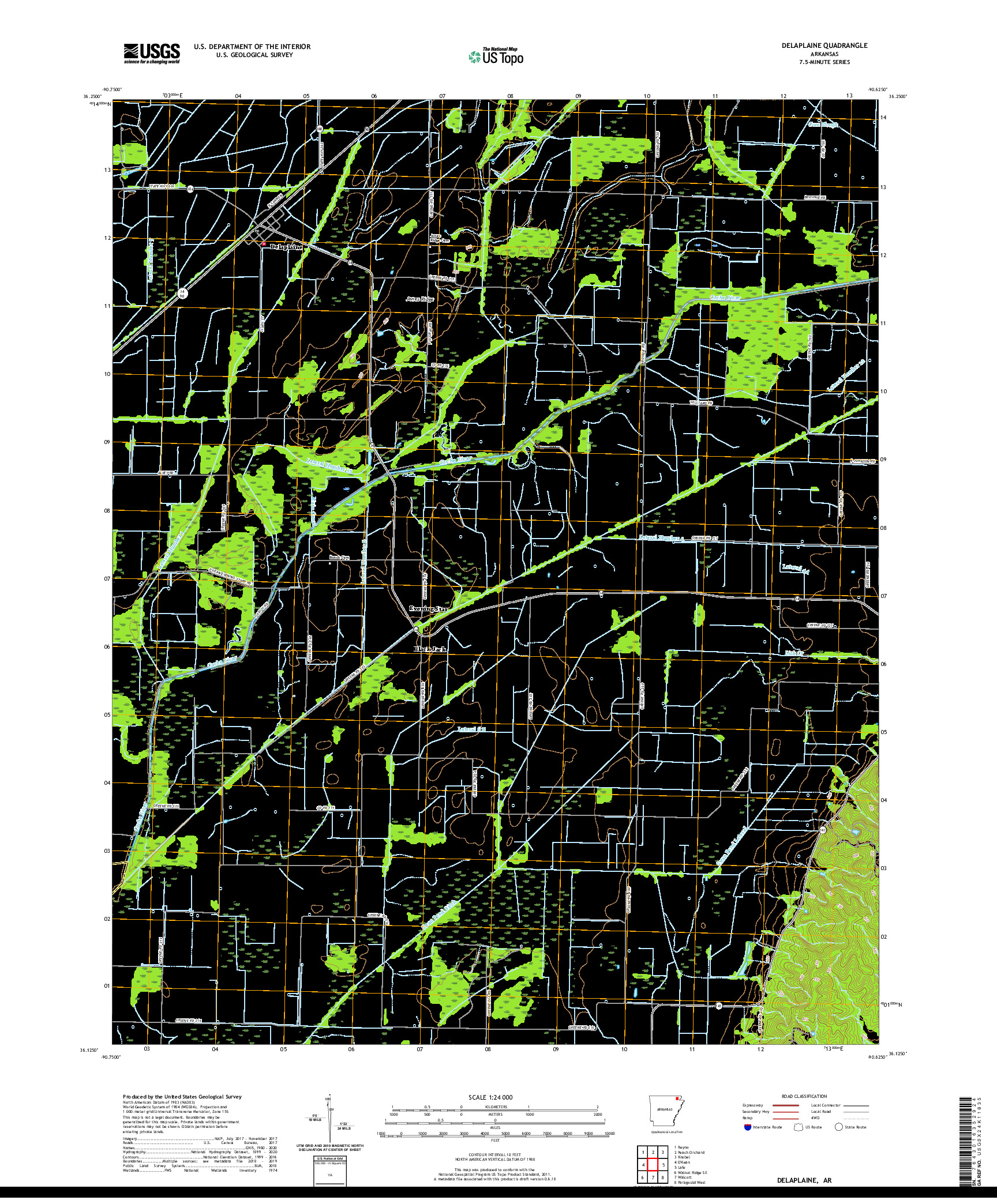 USGS US TOPO 7.5-MINUTE MAP FOR DELAPLAINE, AR 2020