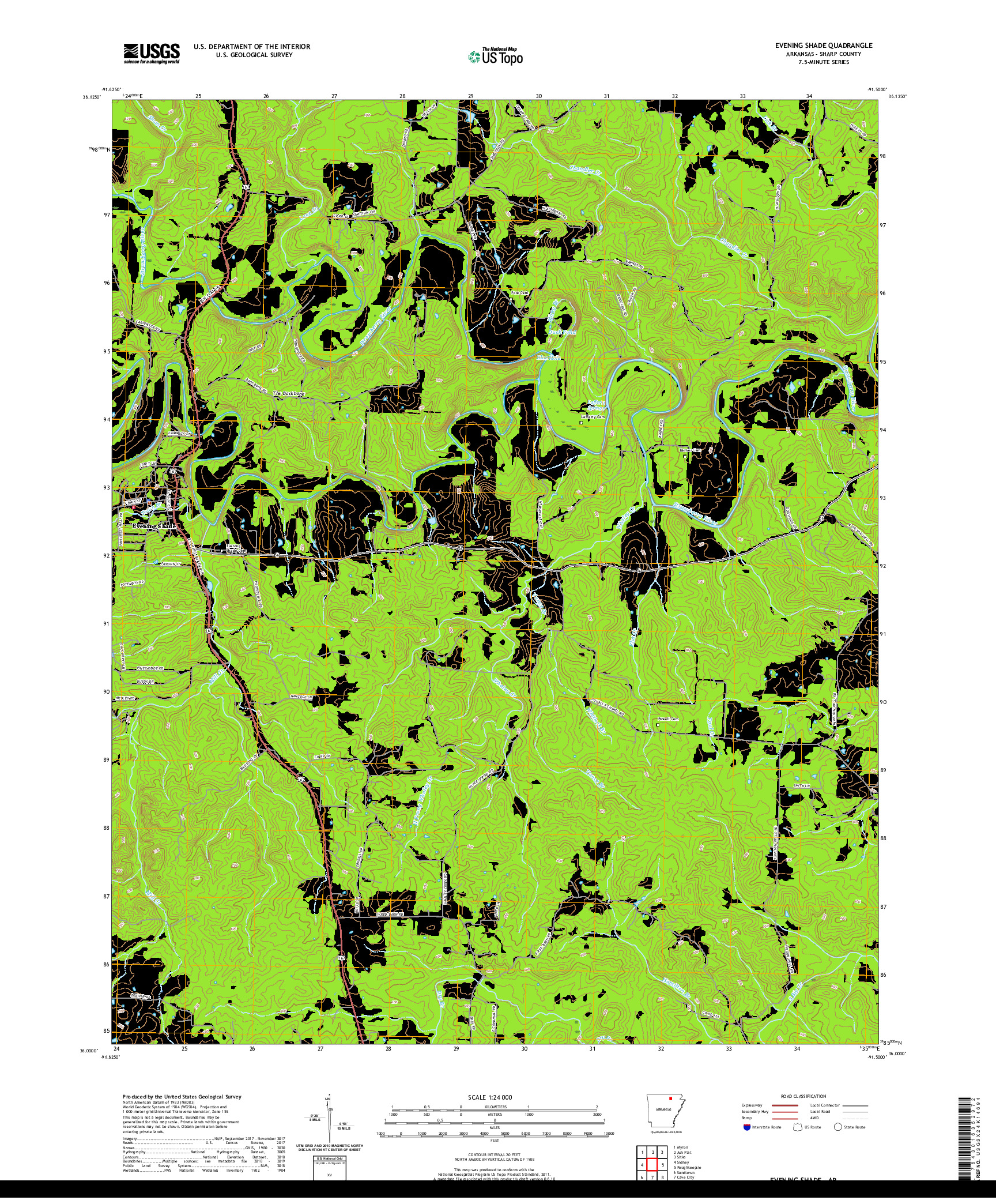 USGS US TOPO 7.5-MINUTE MAP FOR EVENING SHADE, AR 2020