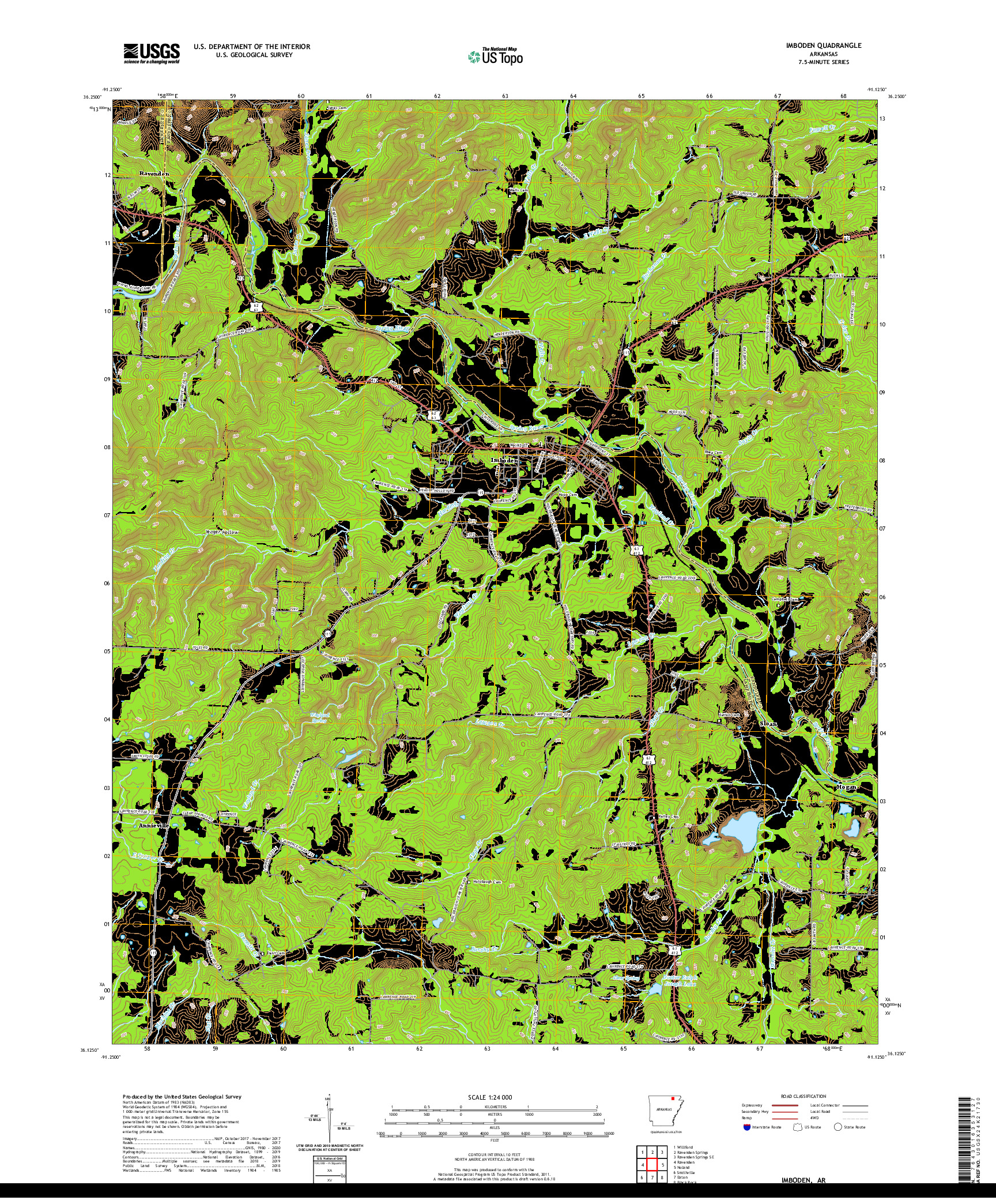 USGS US TOPO 7.5-MINUTE MAP FOR IMBODEN, AR 2020