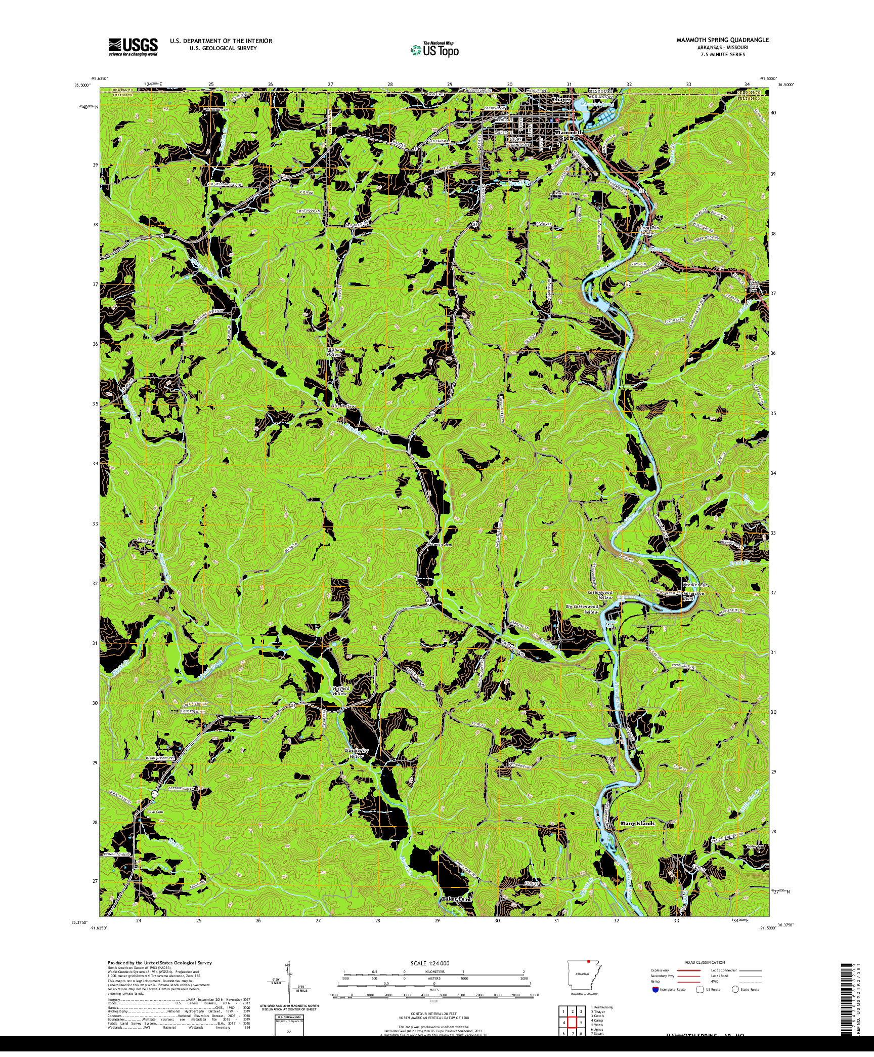 USGS US TOPO 7.5-MINUTE MAP FOR MAMMOTH SPRING, AR,MO 2020