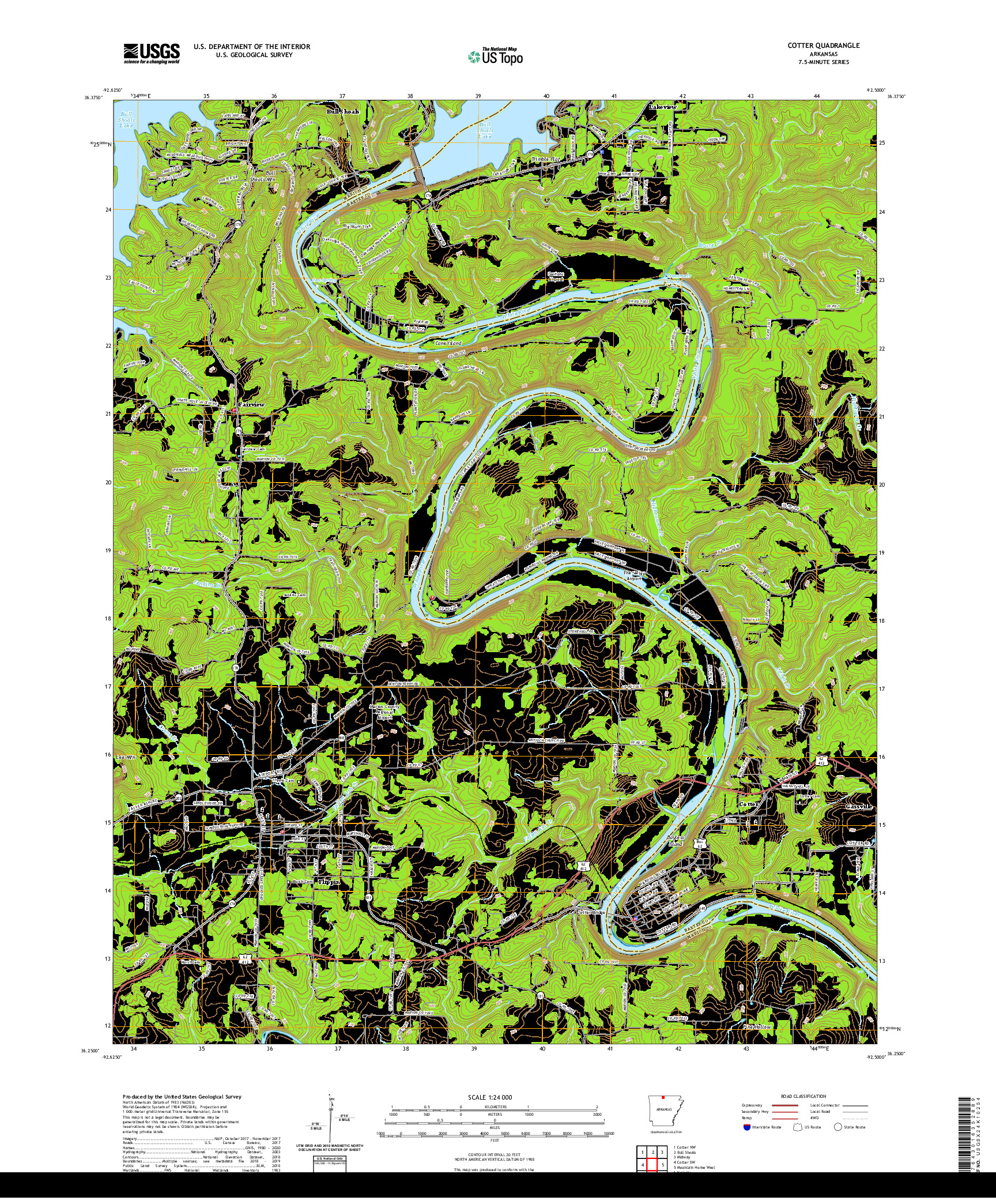 USGS US TOPO 7.5-MINUTE MAP FOR COTTER, AR 2020