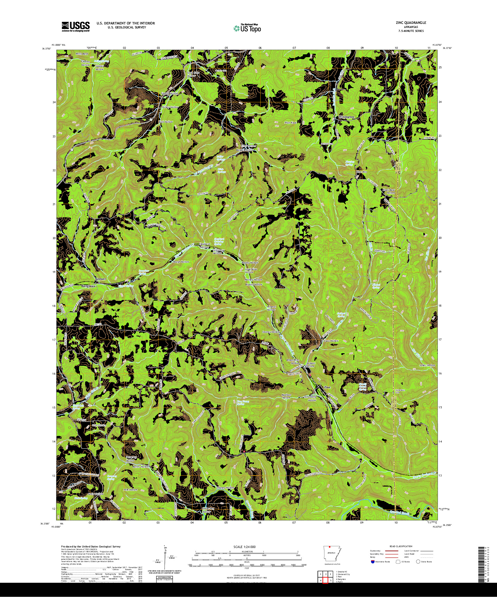 USGS US TOPO 7.5-MINUTE MAP FOR ZINC, AR 2020