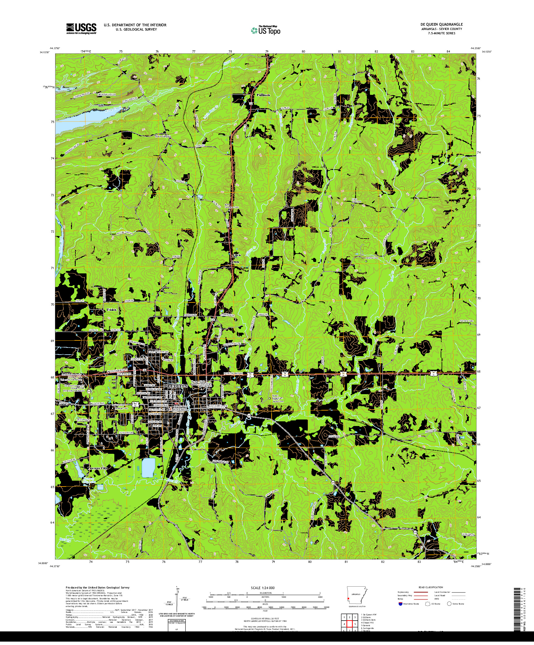 USGS US TOPO 7.5-MINUTE MAP FOR DE QUEEN, AR 2020