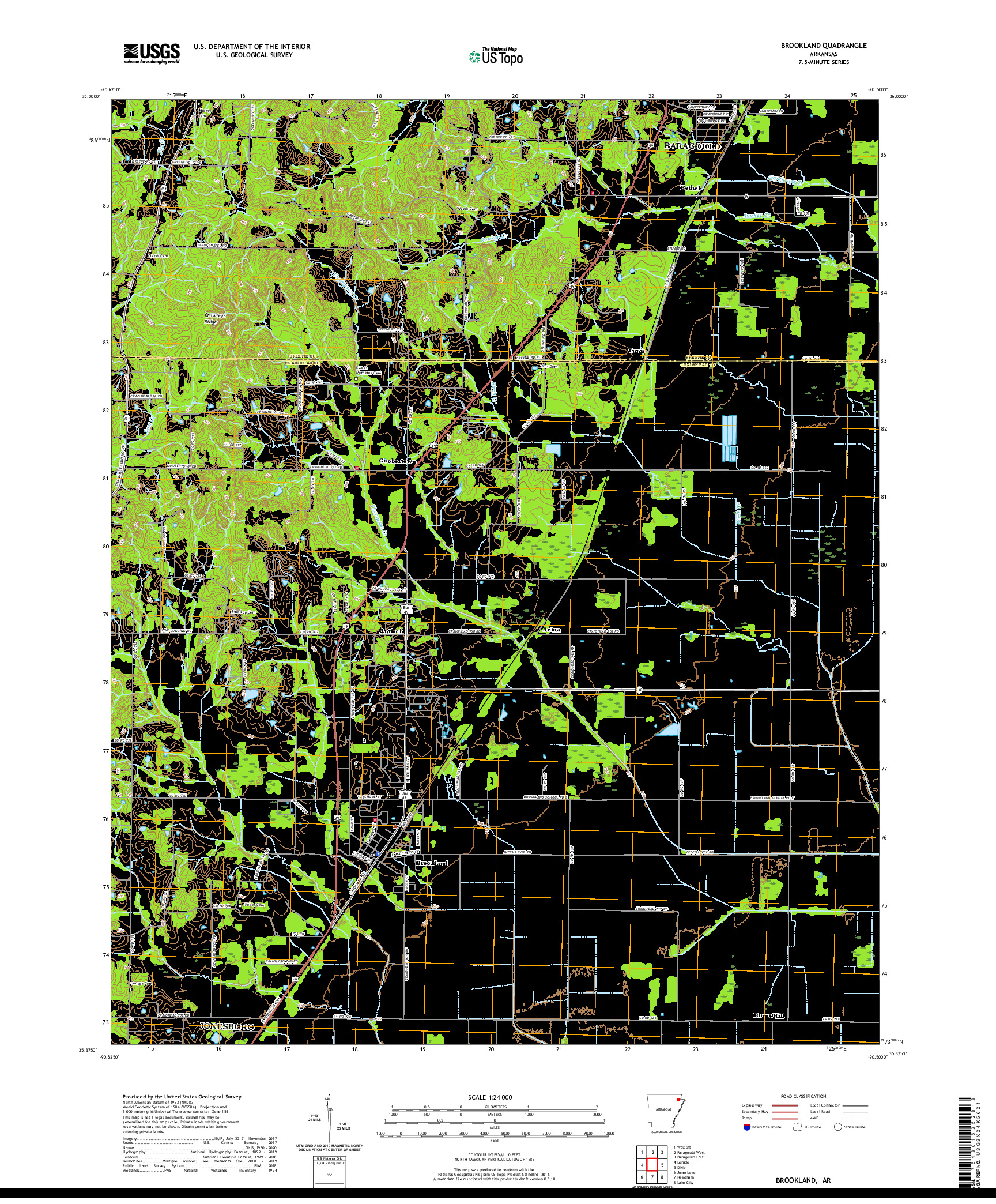 USGS US TOPO 7.5-MINUTE MAP FOR BROOKLAND, AR 2020