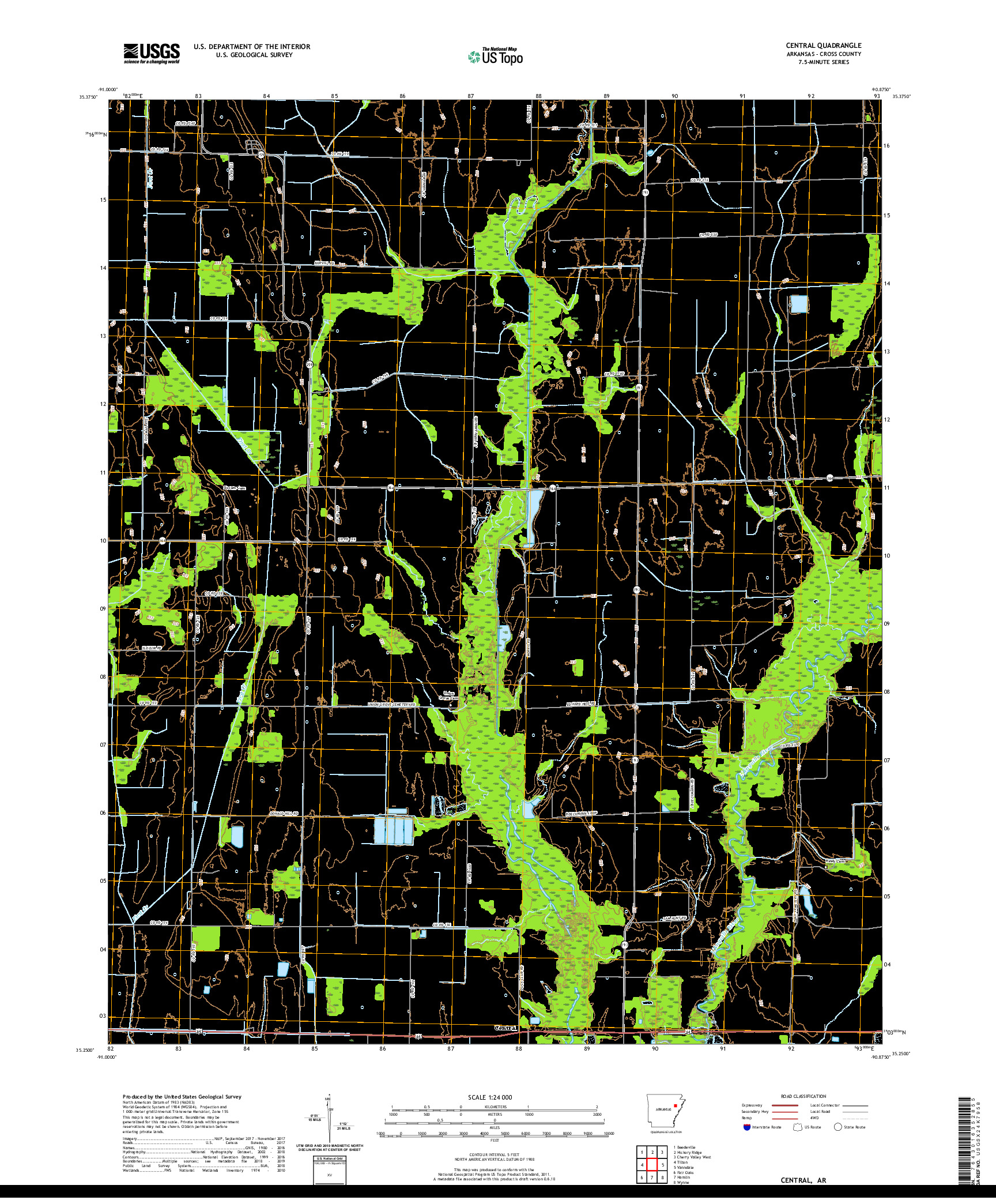 USGS US TOPO 7.5-MINUTE MAP FOR CENTRAL, AR 2020