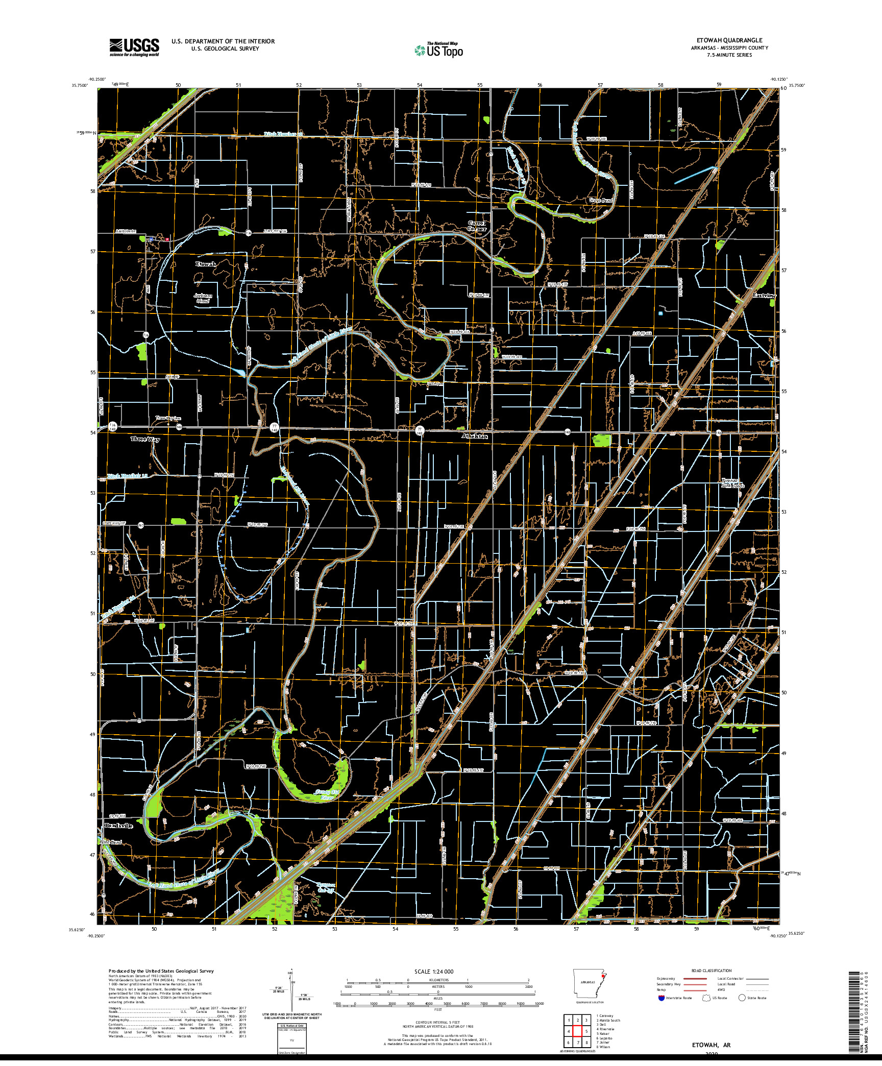 USGS US TOPO 7.5-MINUTE MAP FOR ETOWAH, AR 2020