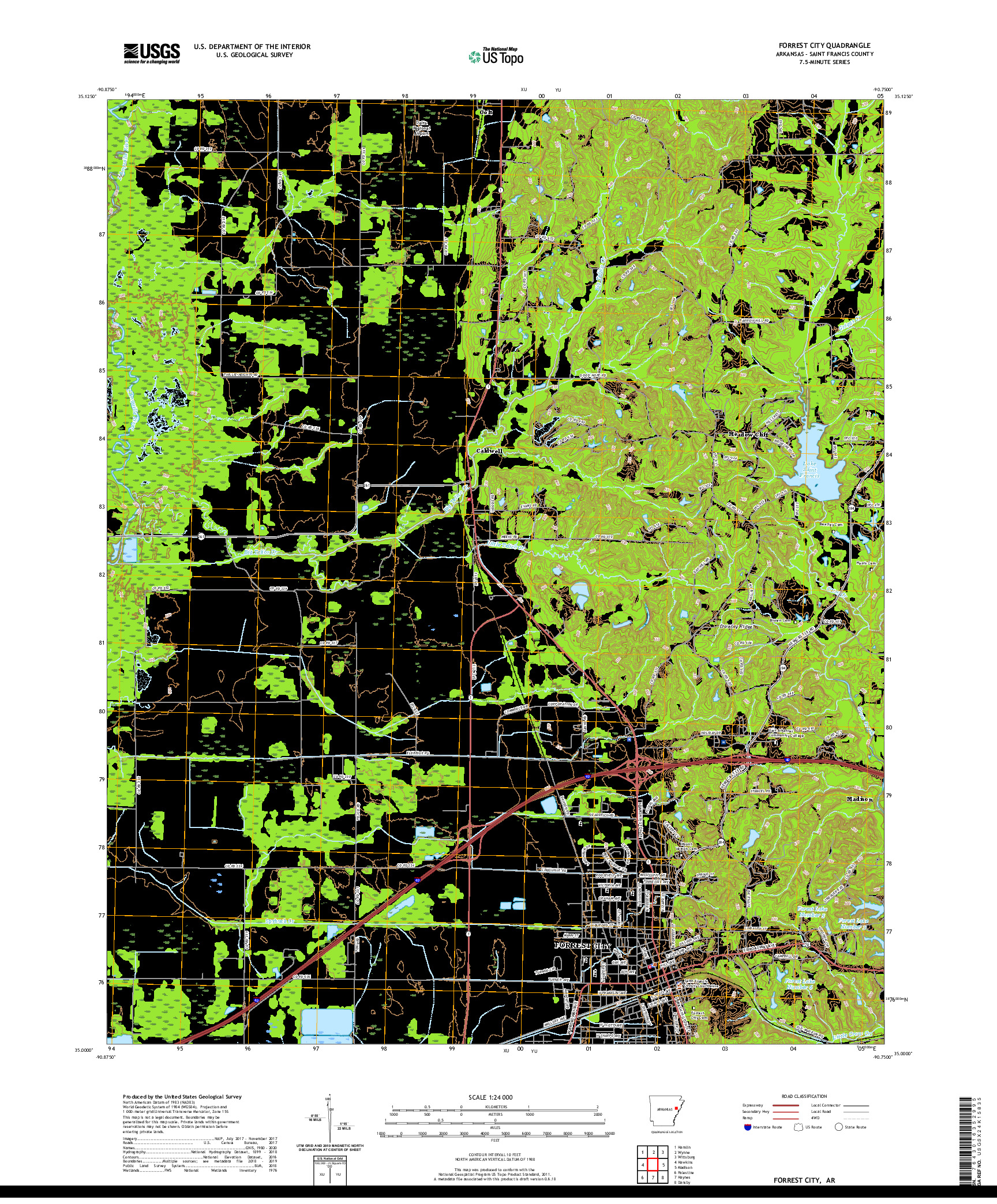 USGS US TOPO 7.5-MINUTE MAP FOR FORREST CITY, AR 2020