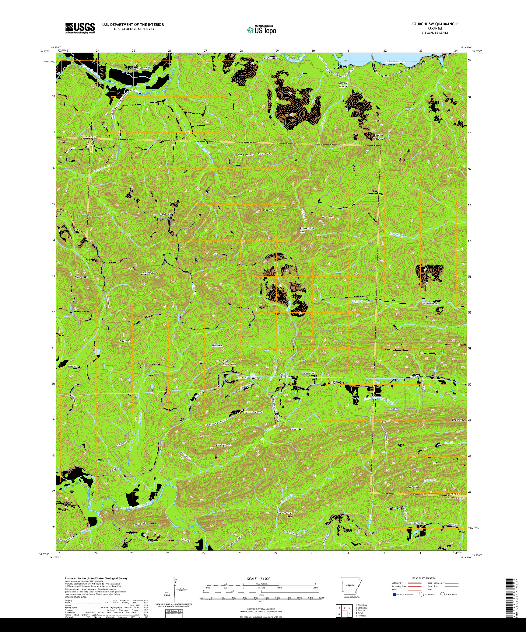 USGS US TOPO 7.5-MINUTE MAP FOR FOURCHE SW, AR 2020