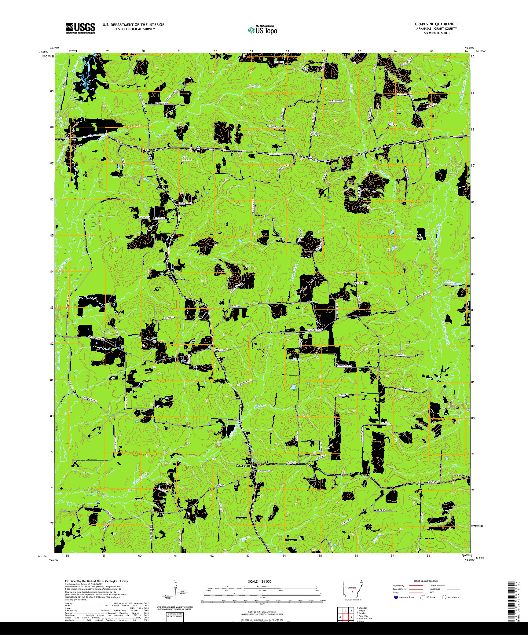 USGS US TOPO 7.5-MINUTE MAP FOR GRAPEVINE, AR 2020