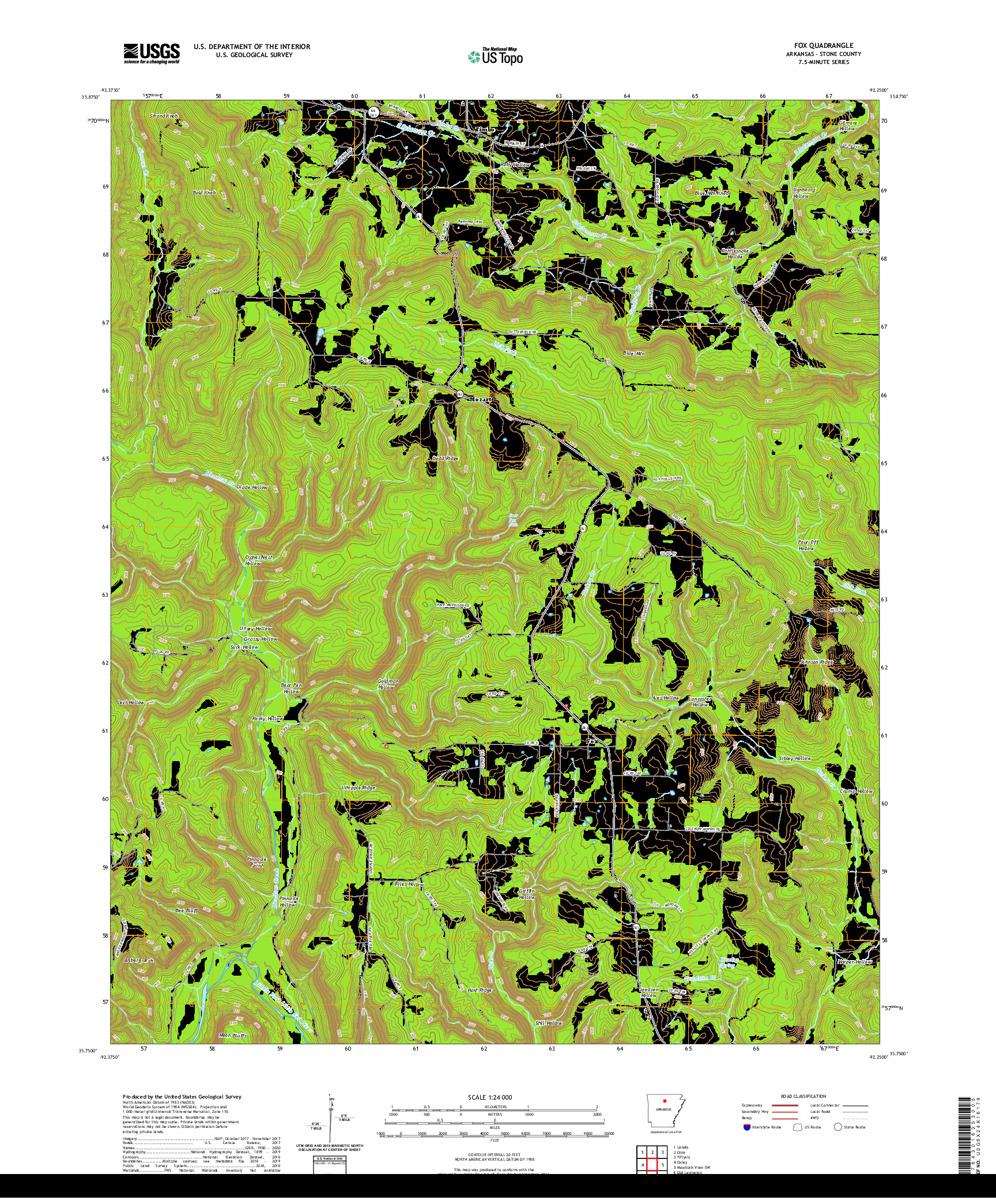 USGS US TOPO 7.5-MINUTE MAP FOR FOX, AR 2020