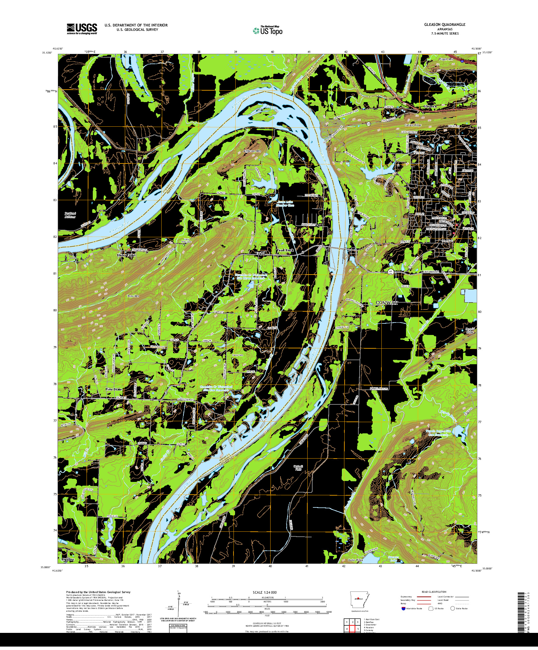 USGS US TOPO 7.5-MINUTE MAP FOR GLEASON, AR 2020