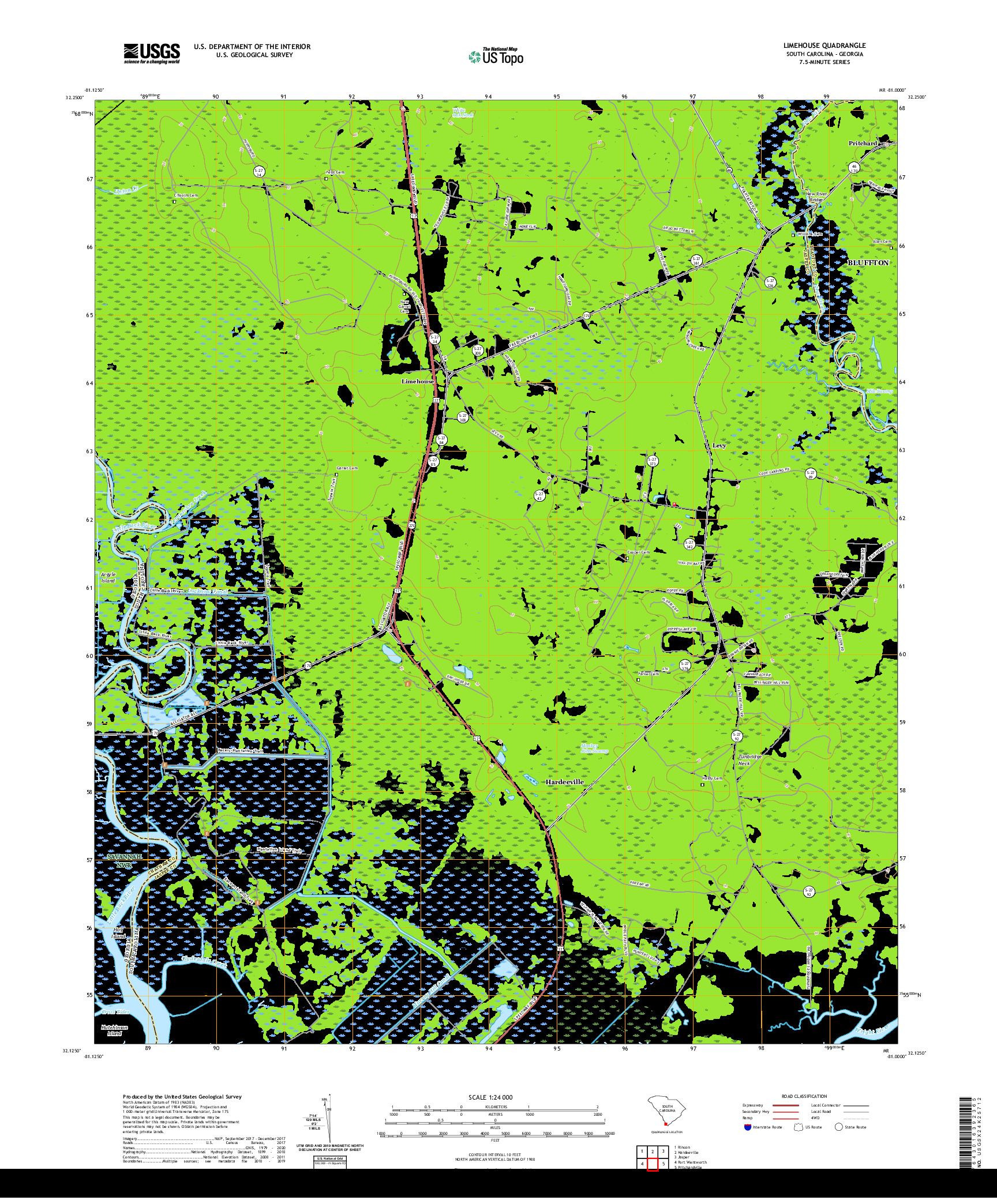 USGS US TOPO 7.5-MINUTE MAP FOR LIMEHOUSE, SC,GA 2020