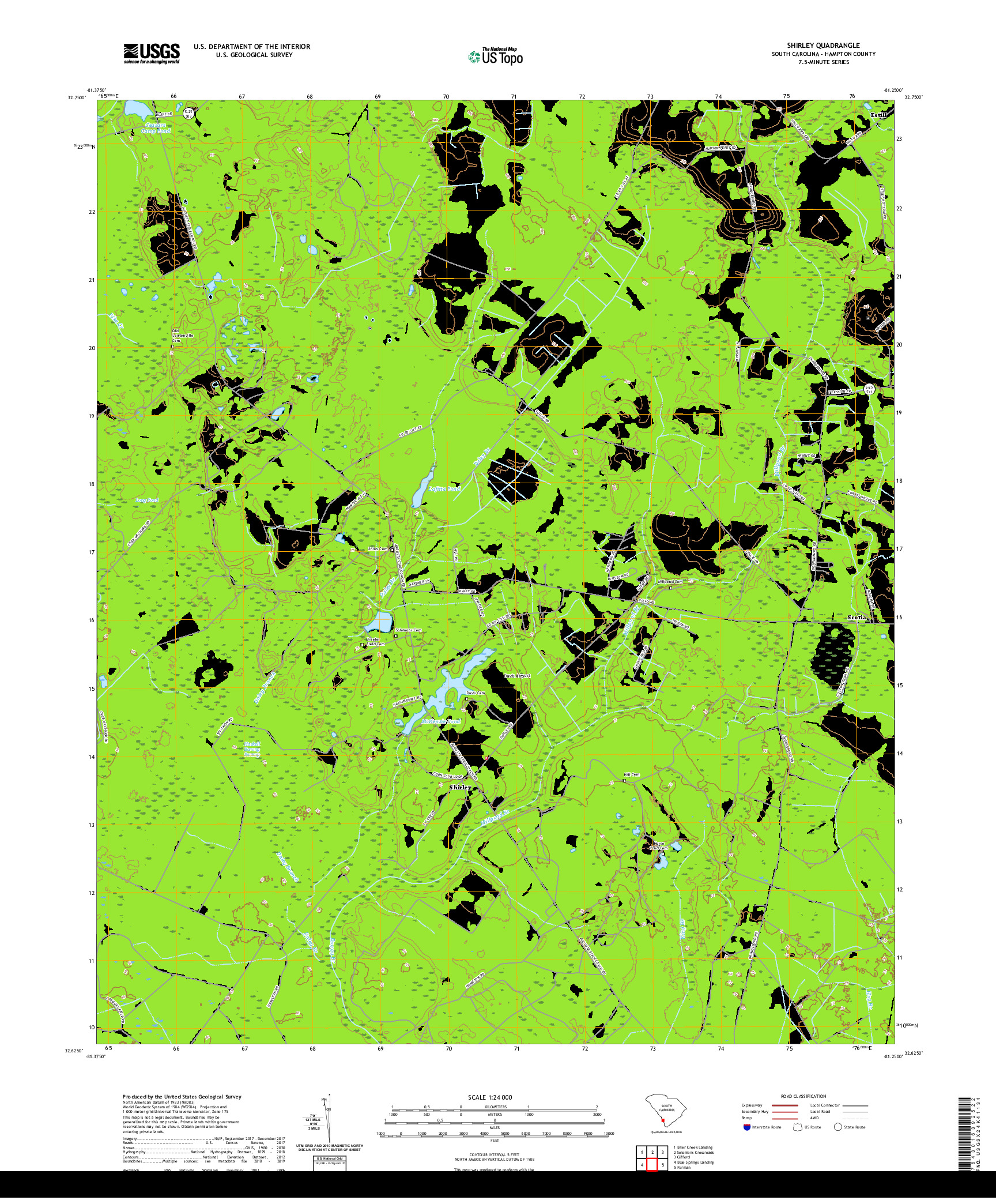 USGS US TOPO 7.5-MINUTE MAP FOR SHIRLEY, SC 2020