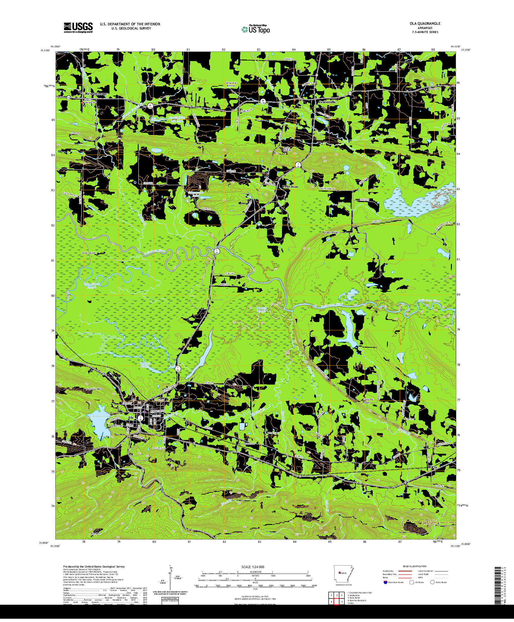 USGS US TOPO 7.5-MINUTE MAP FOR OLA, AR 2020