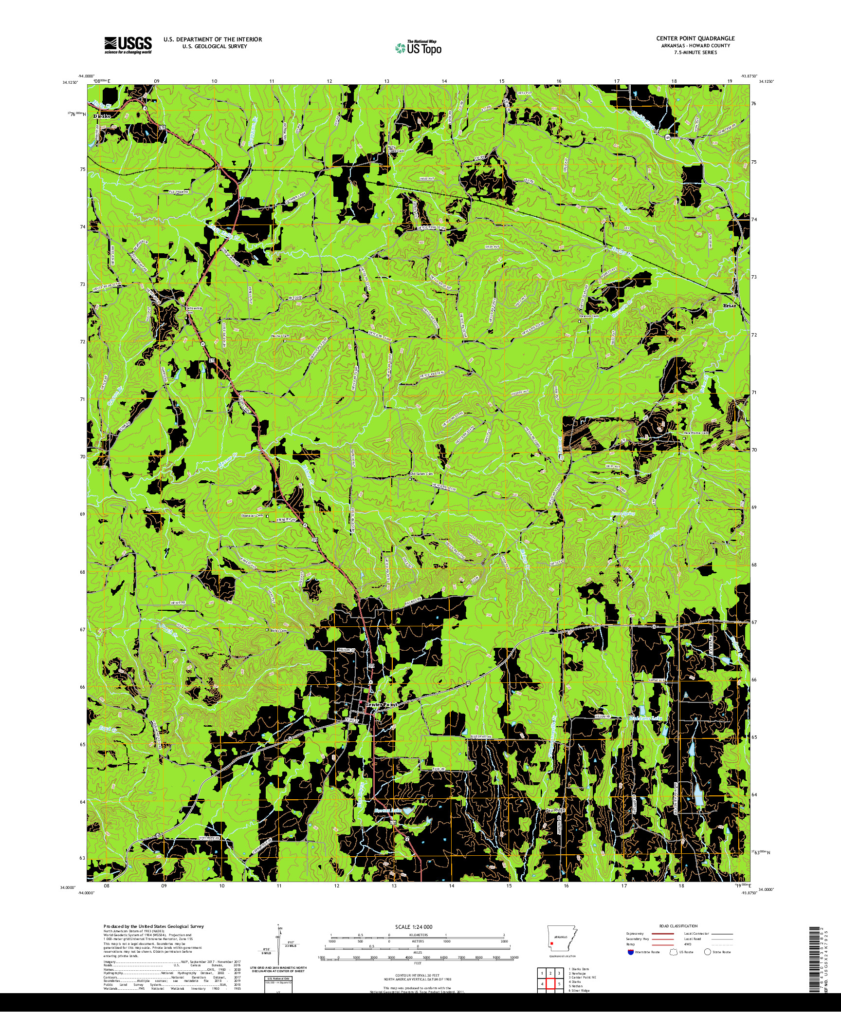 USGS US TOPO 7.5-MINUTE MAP FOR CENTER POINT, AR 2020