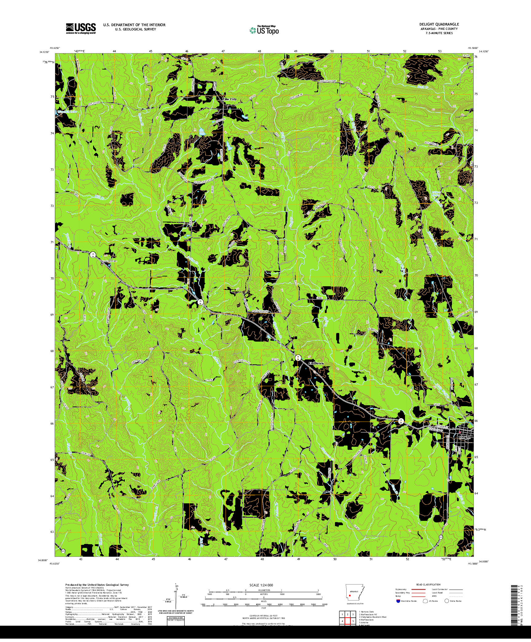 USGS US TOPO 7.5-MINUTE MAP FOR DELIGHT, AR 2020