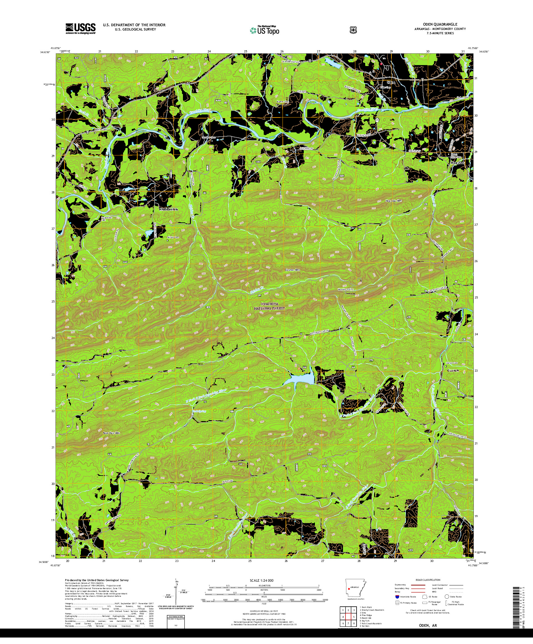 USGS US TOPO 7.5-MINUTE MAP FOR ODEN, AR 2020