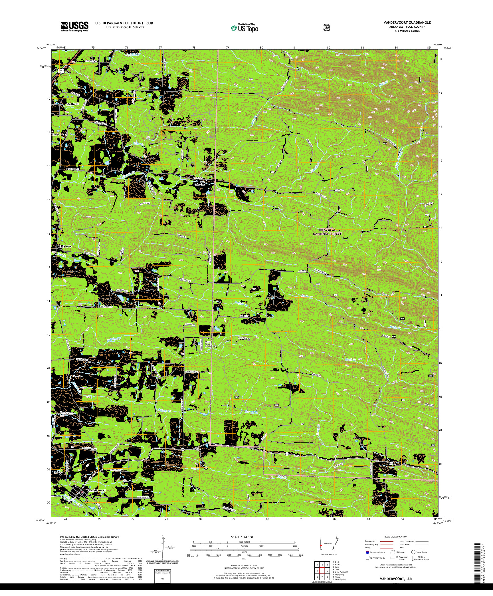 USGS US TOPO 7.5-MINUTE MAP FOR VANDERVOORT, AR 2020