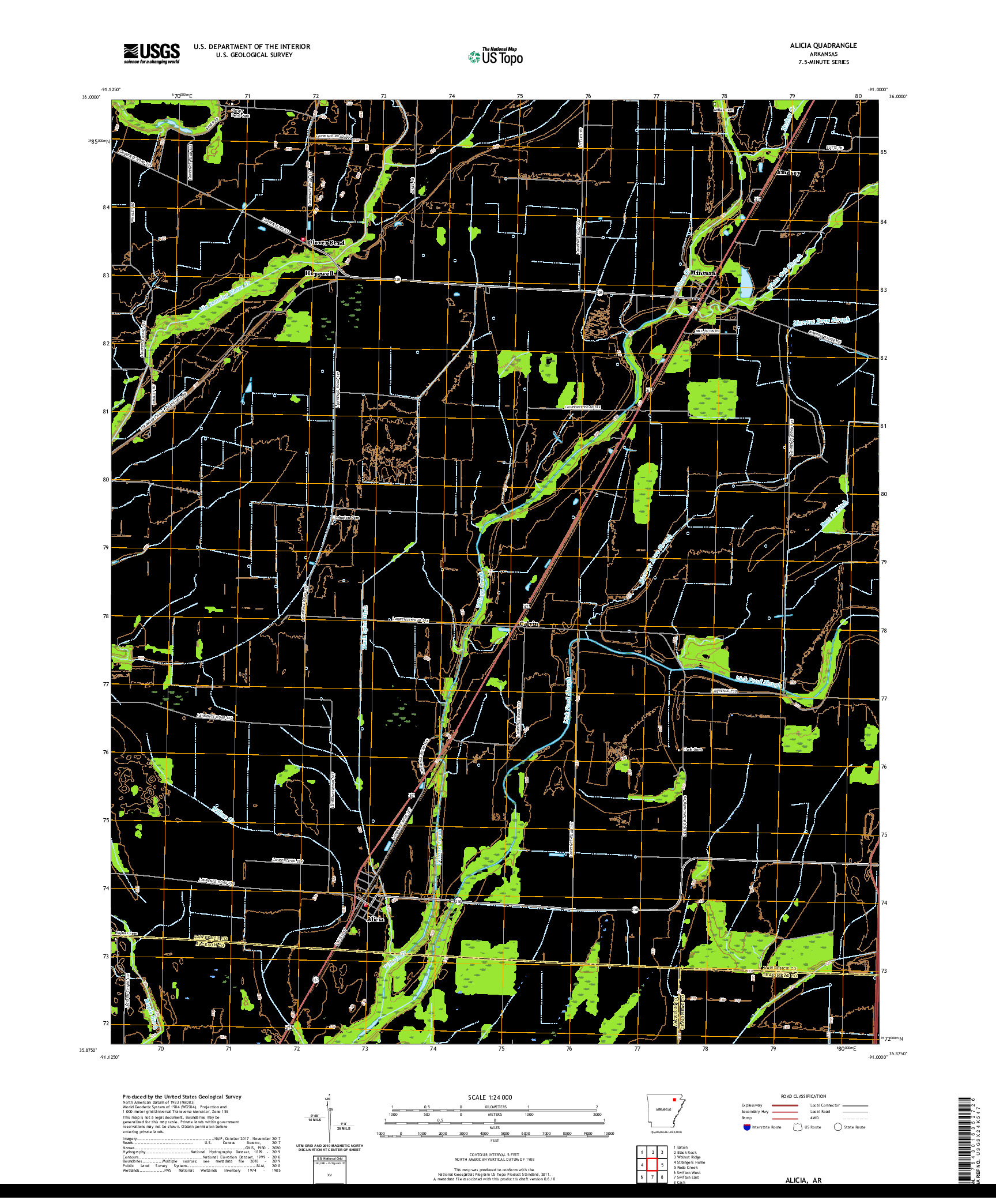 USGS US TOPO 7.5-MINUTE MAP FOR ALICIA, AR 2020