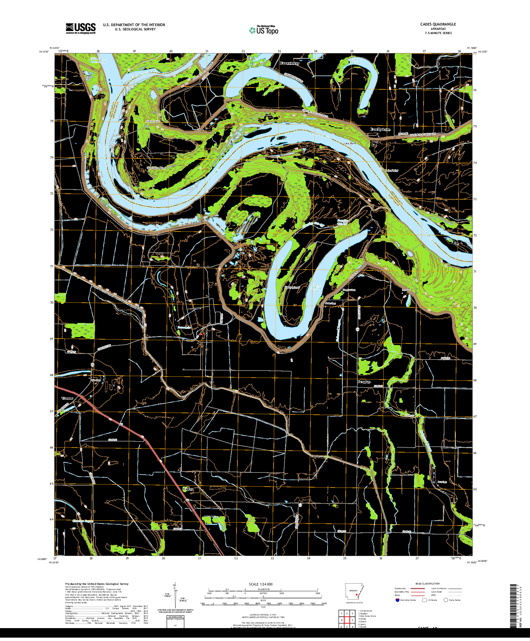 USGS US TOPO 7.5-MINUTE MAP FOR CADES, AR 2020