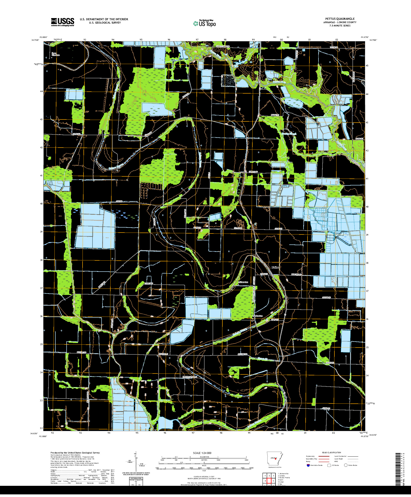 USGS US TOPO 7.5-MINUTE MAP FOR PETTUS, AR 2020