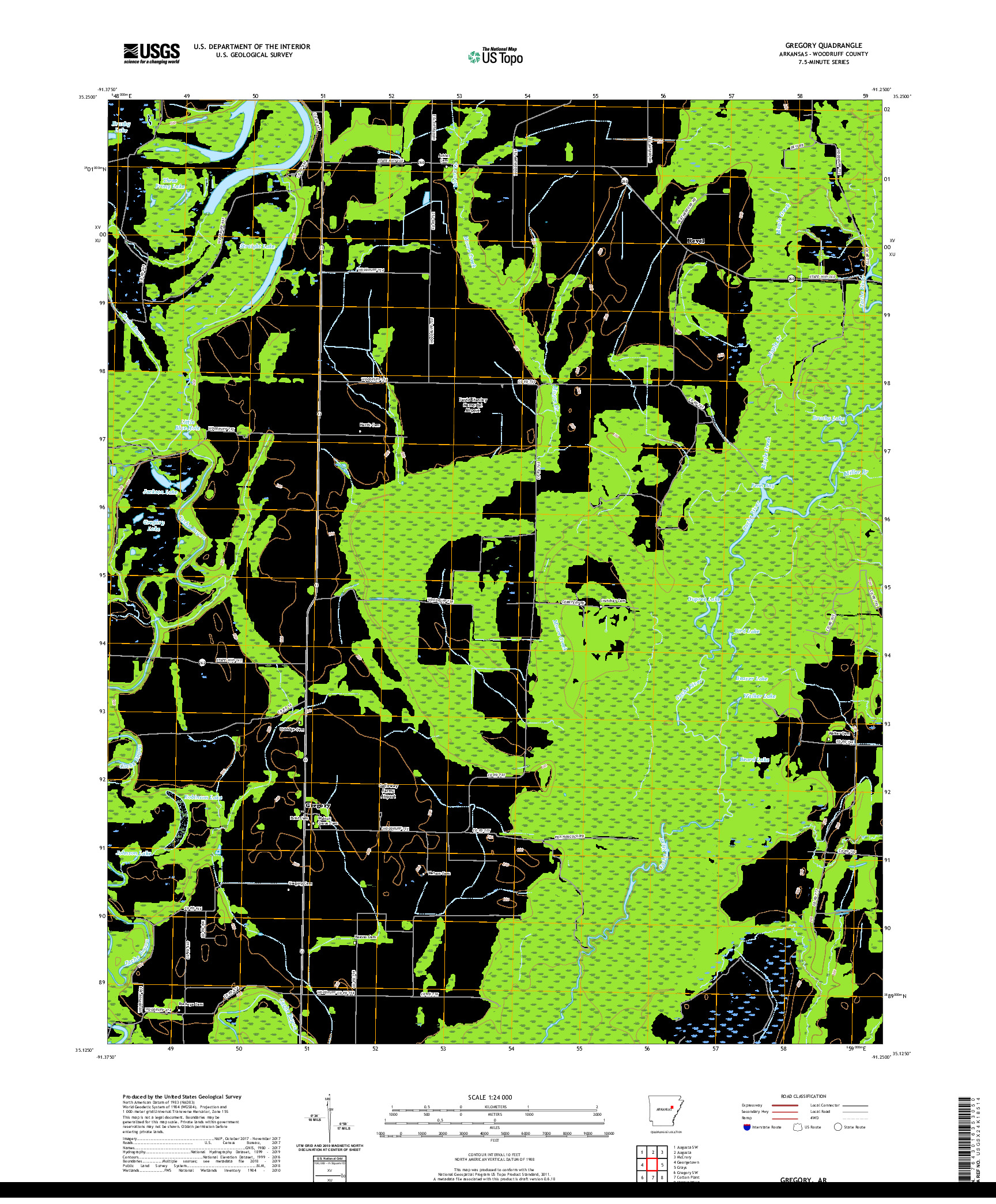 USGS US TOPO 7.5-MINUTE MAP FOR GREGORY, AR 2020