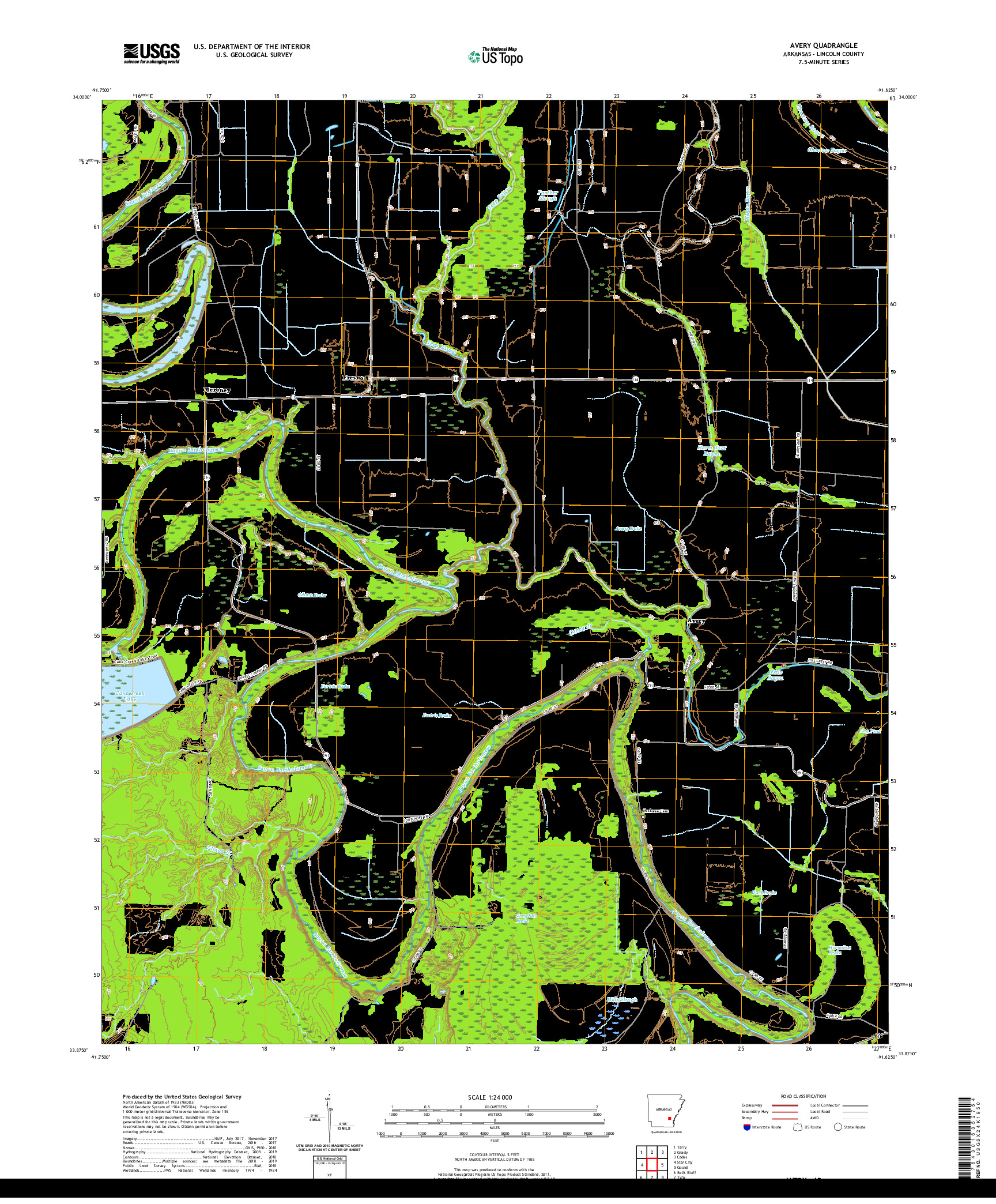 USGS US TOPO 7.5-MINUTE MAP FOR AVERY, AR 2020