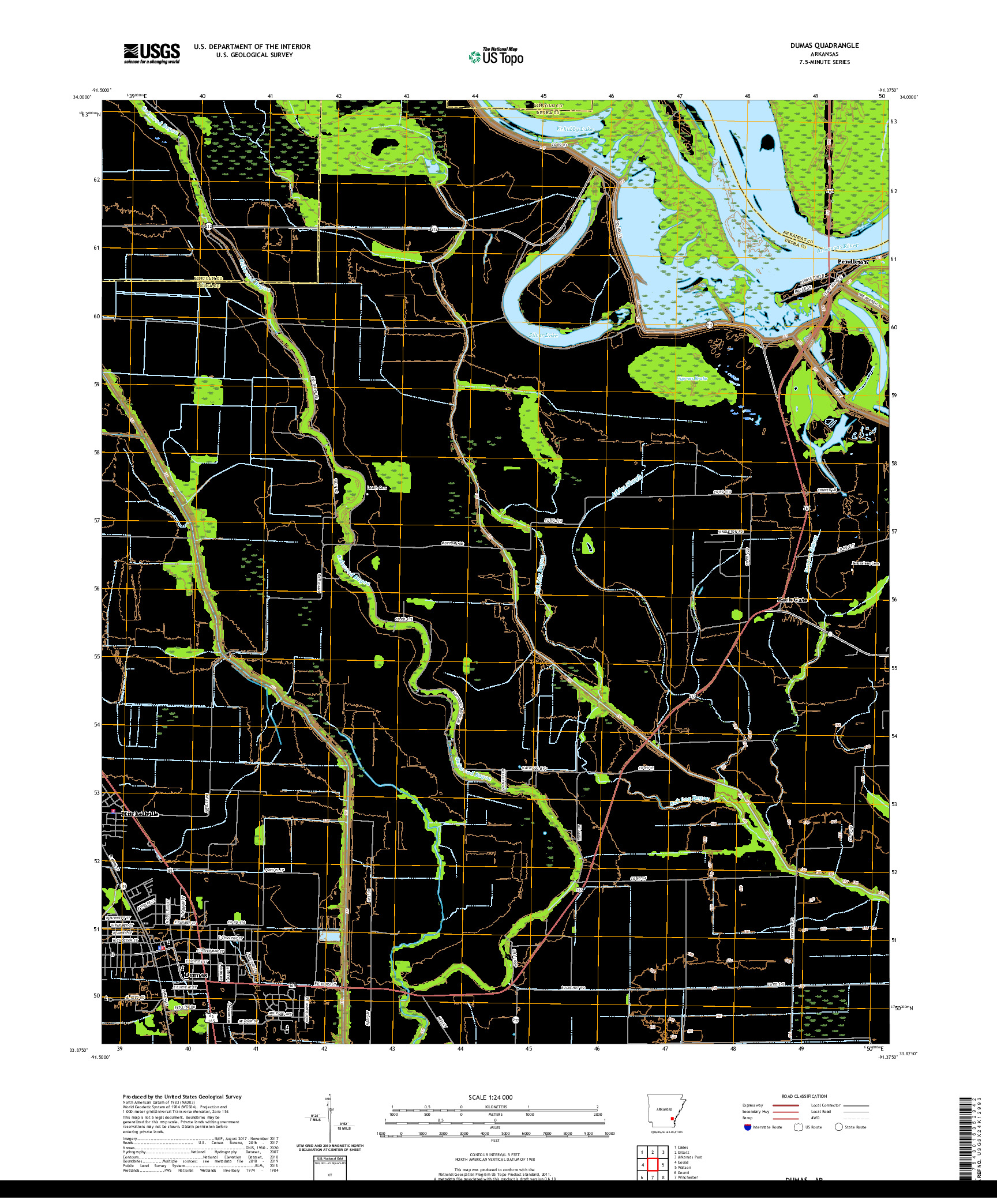 USGS US TOPO 7.5-MINUTE MAP FOR DUMAS, AR 2020