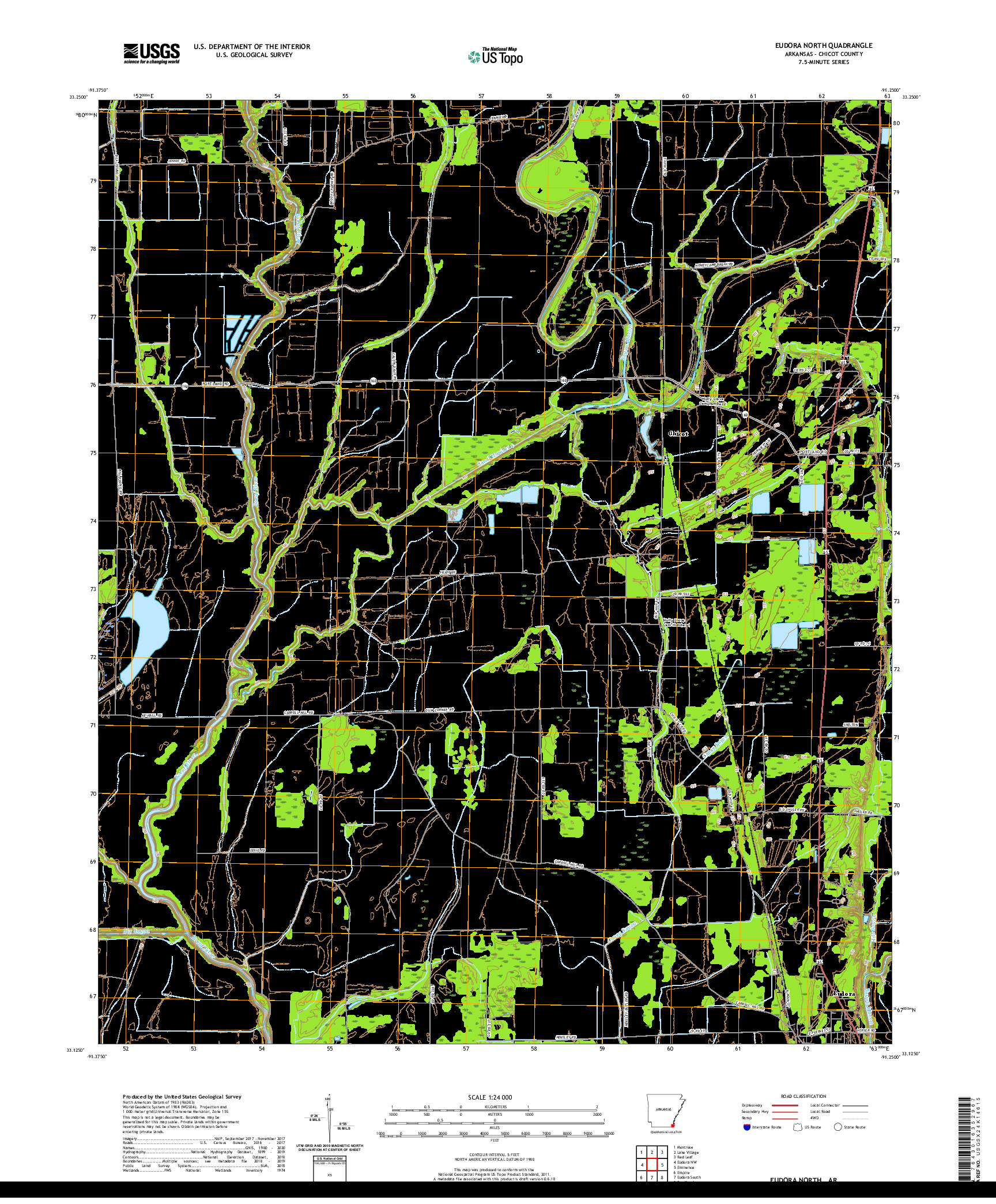 USGS US TOPO 7.5-MINUTE MAP FOR EUDORA NORTH, AR 2020