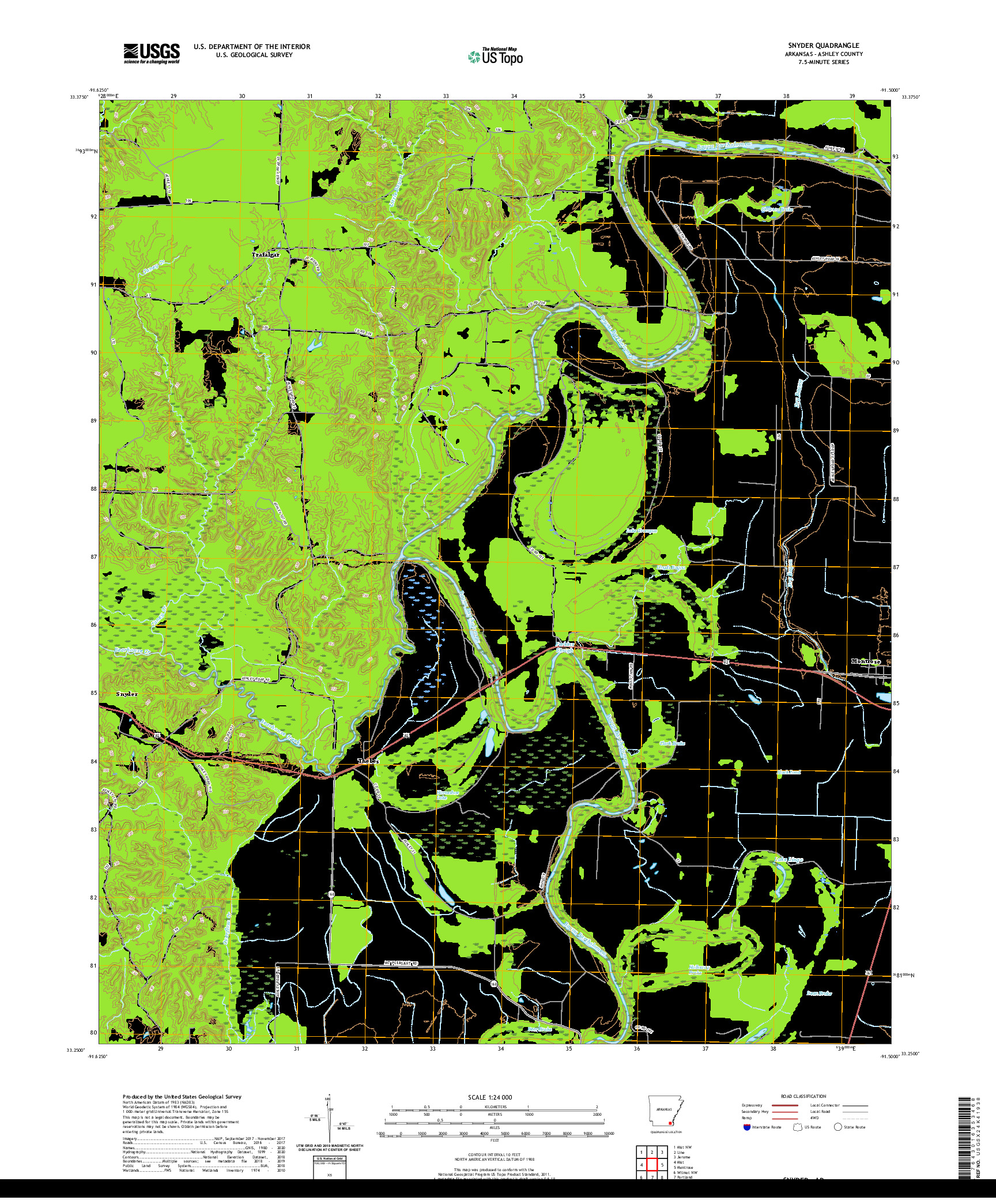 USGS US TOPO 7.5-MINUTE MAP FOR SNYDER, AR 2020