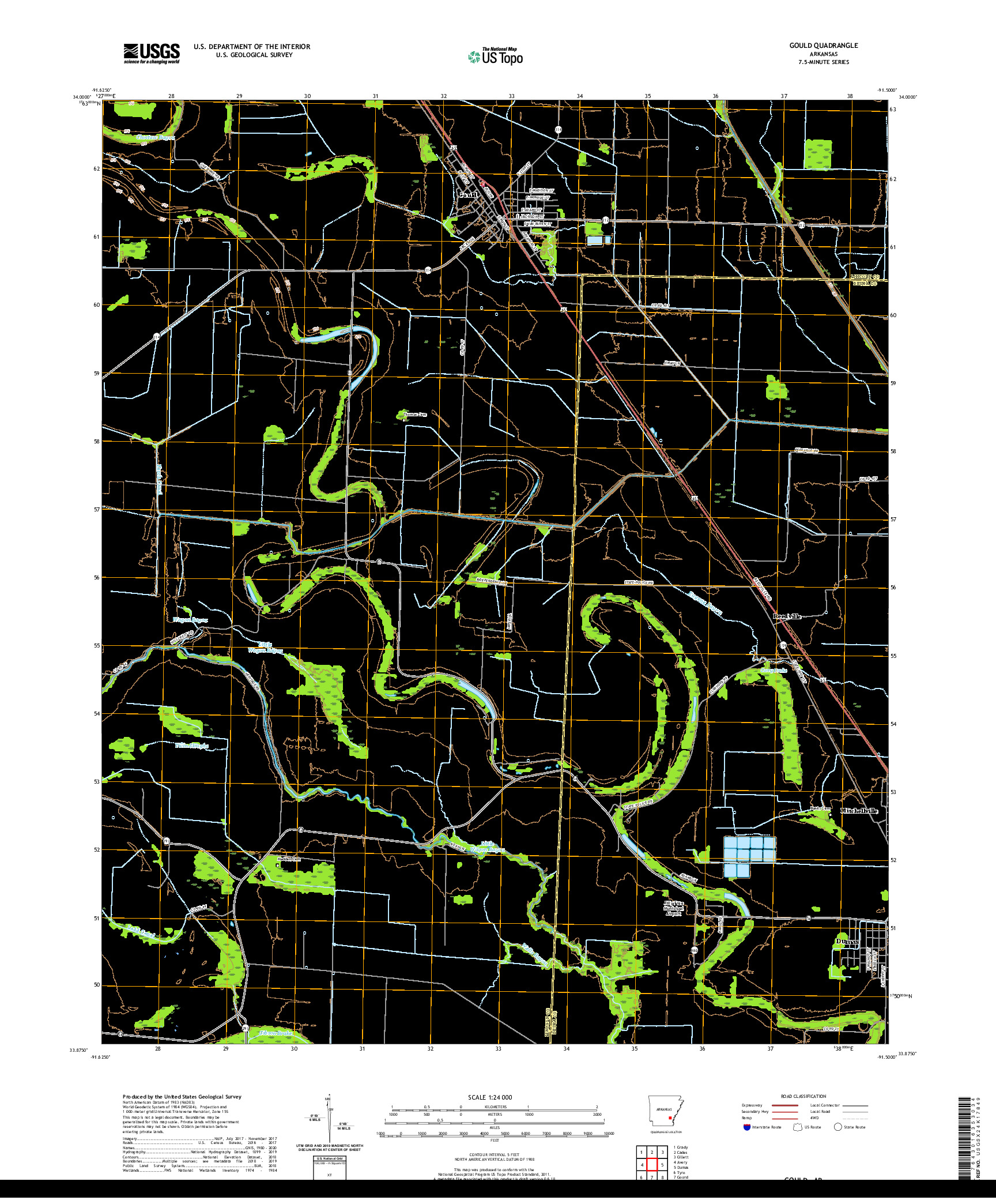 USGS US TOPO 7.5-MINUTE MAP FOR GOULD, AR 2020