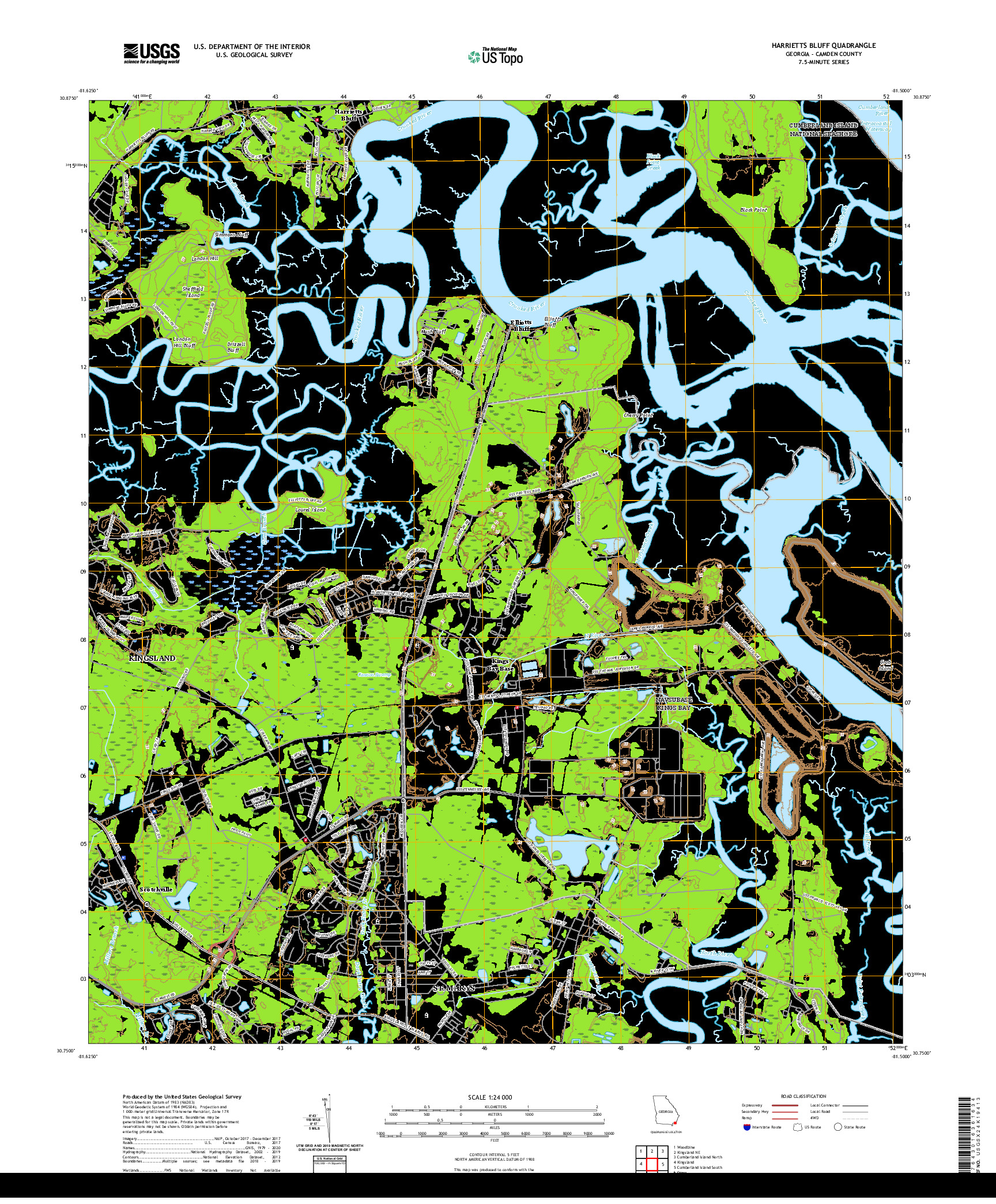 USGS US TOPO 7.5-MINUTE MAP FOR HARRIETTS BLUFF, GA 2020