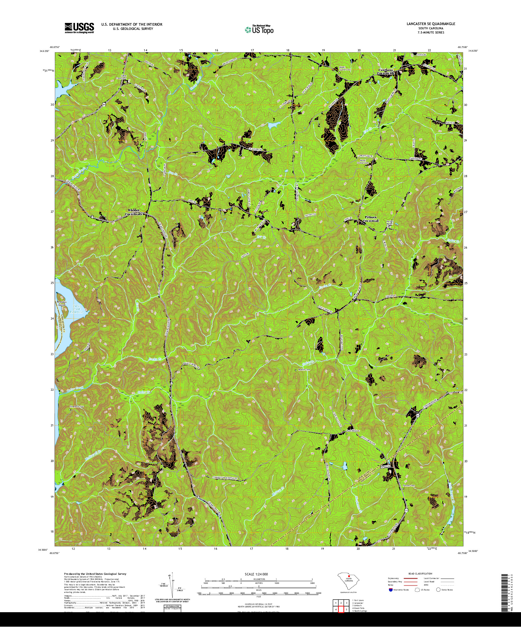 USGS US TOPO 7.5-MINUTE MAP FOR LANCASTER SE, SC 2020
