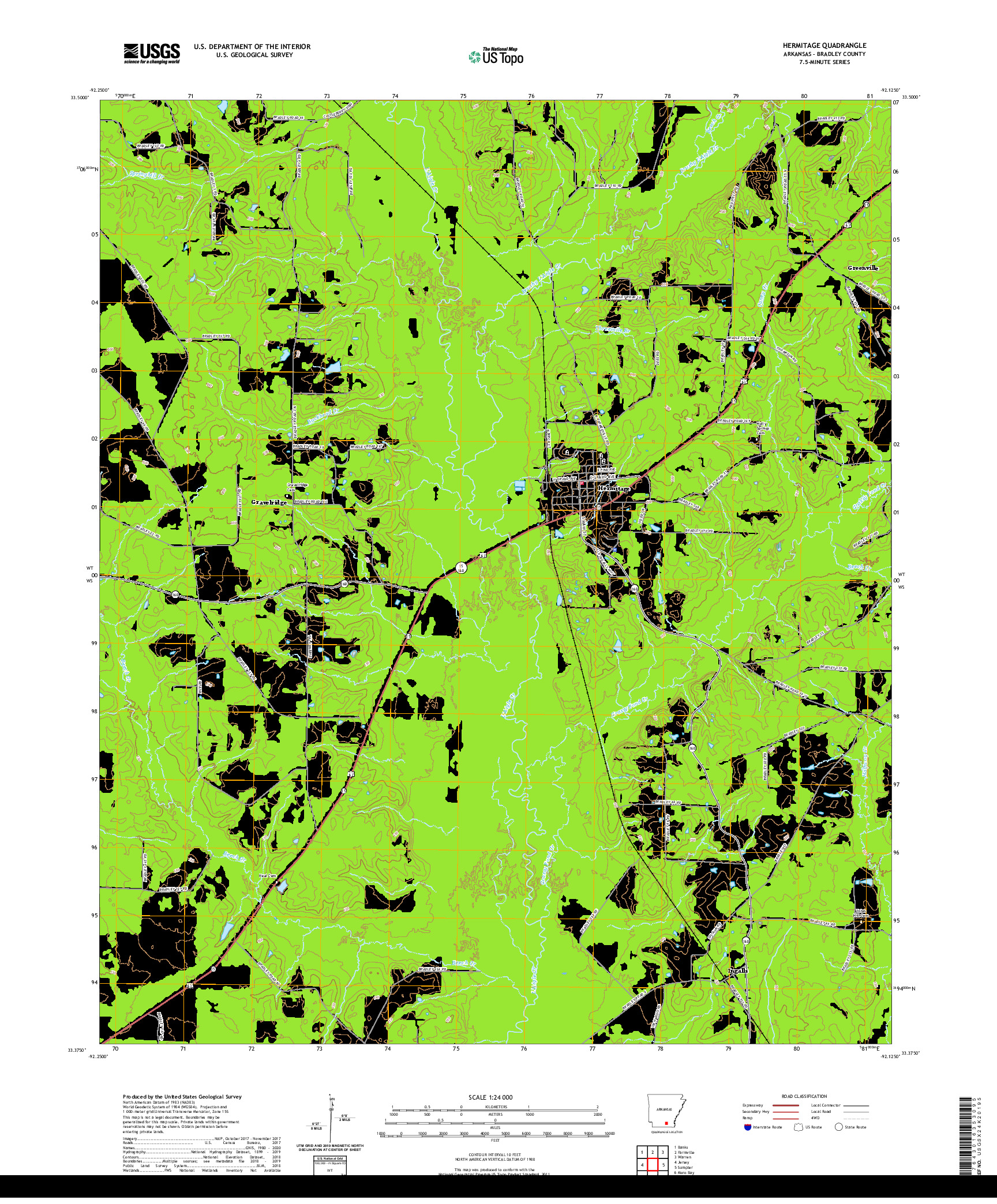 USGS US TOPO 7.5-MINUTE MAP FOR HERMITAGE, AR 2020