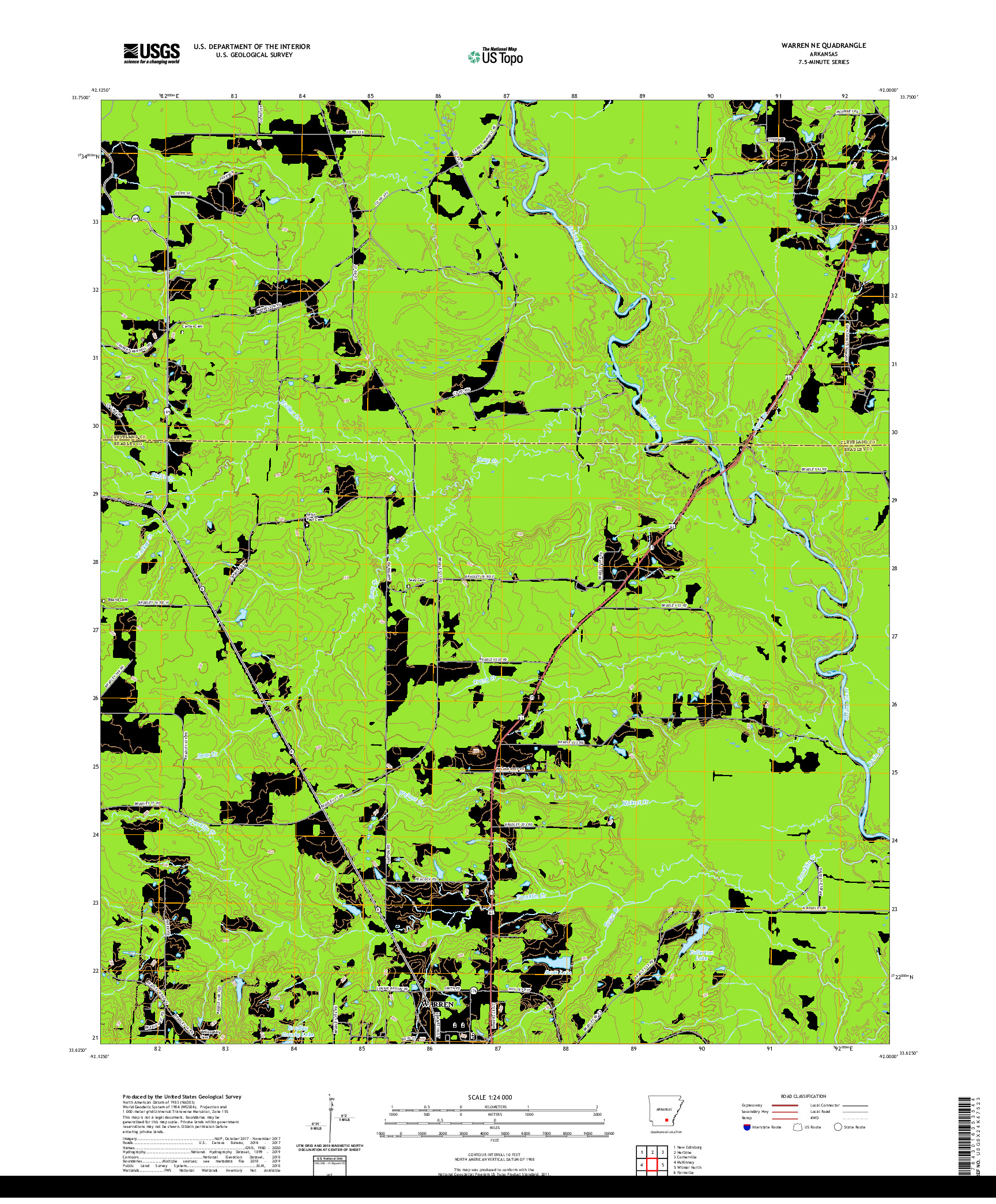 USGS US TOPO 7.5-MINUTE MAP FOR WARREN NE, AR 2020