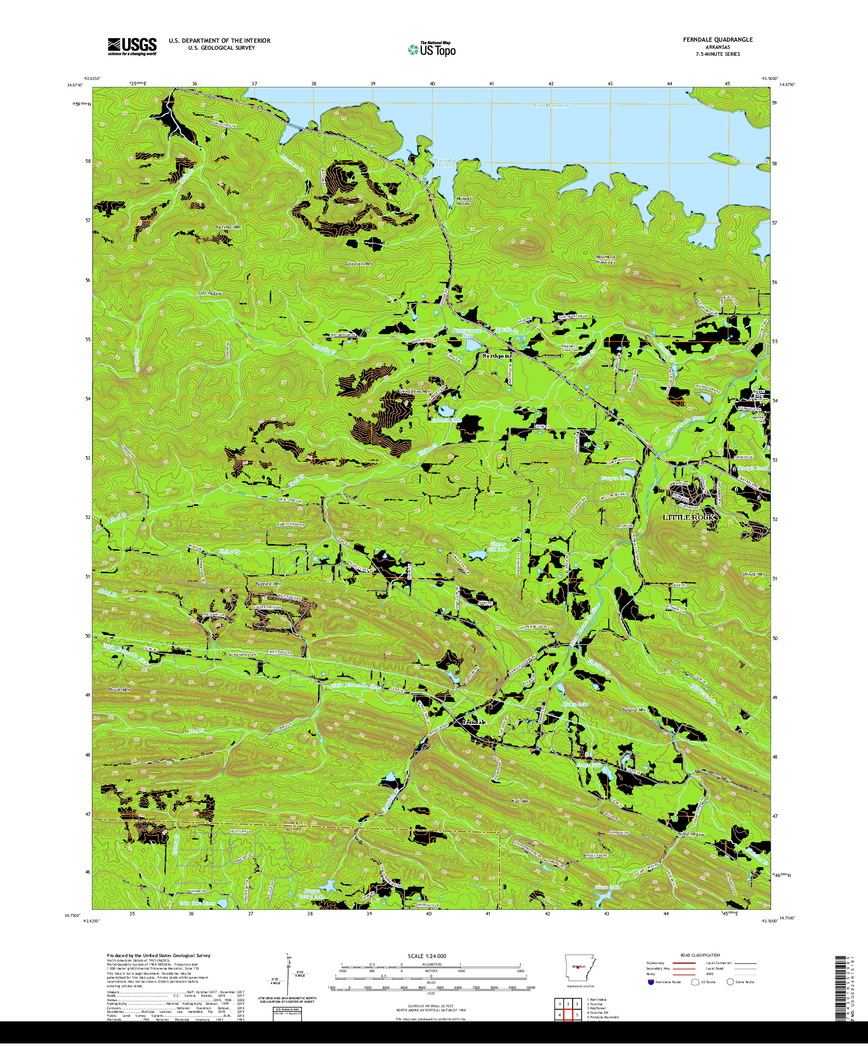 USGS US TOPO 7.5-MINUTE MAP FOR FERNDALE, AR 2020