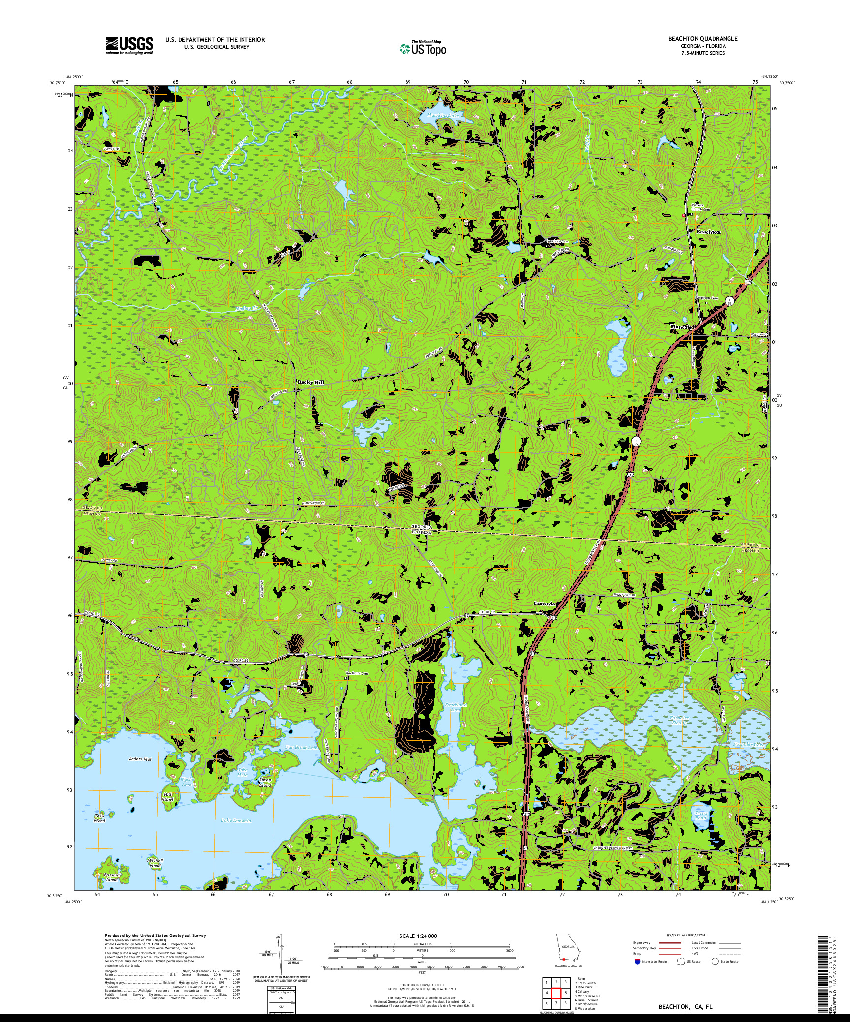 USGS US TOPO 7.5-MINUTE MAP FOR BEACHTON, GA,FL 2020