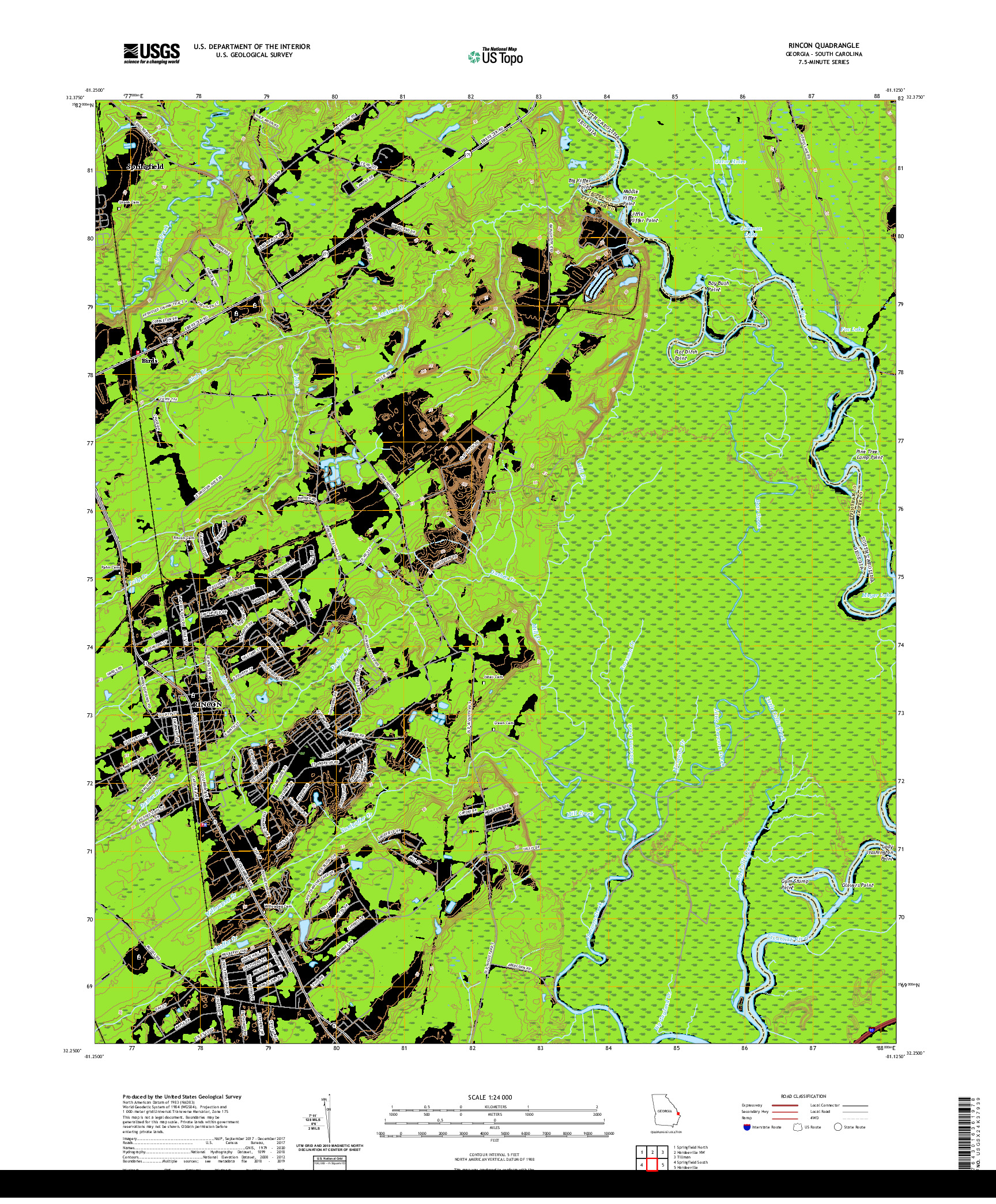 USGS US TOPO 7.5-MINUTE MAP FOR RINCON, GA,SC 2020