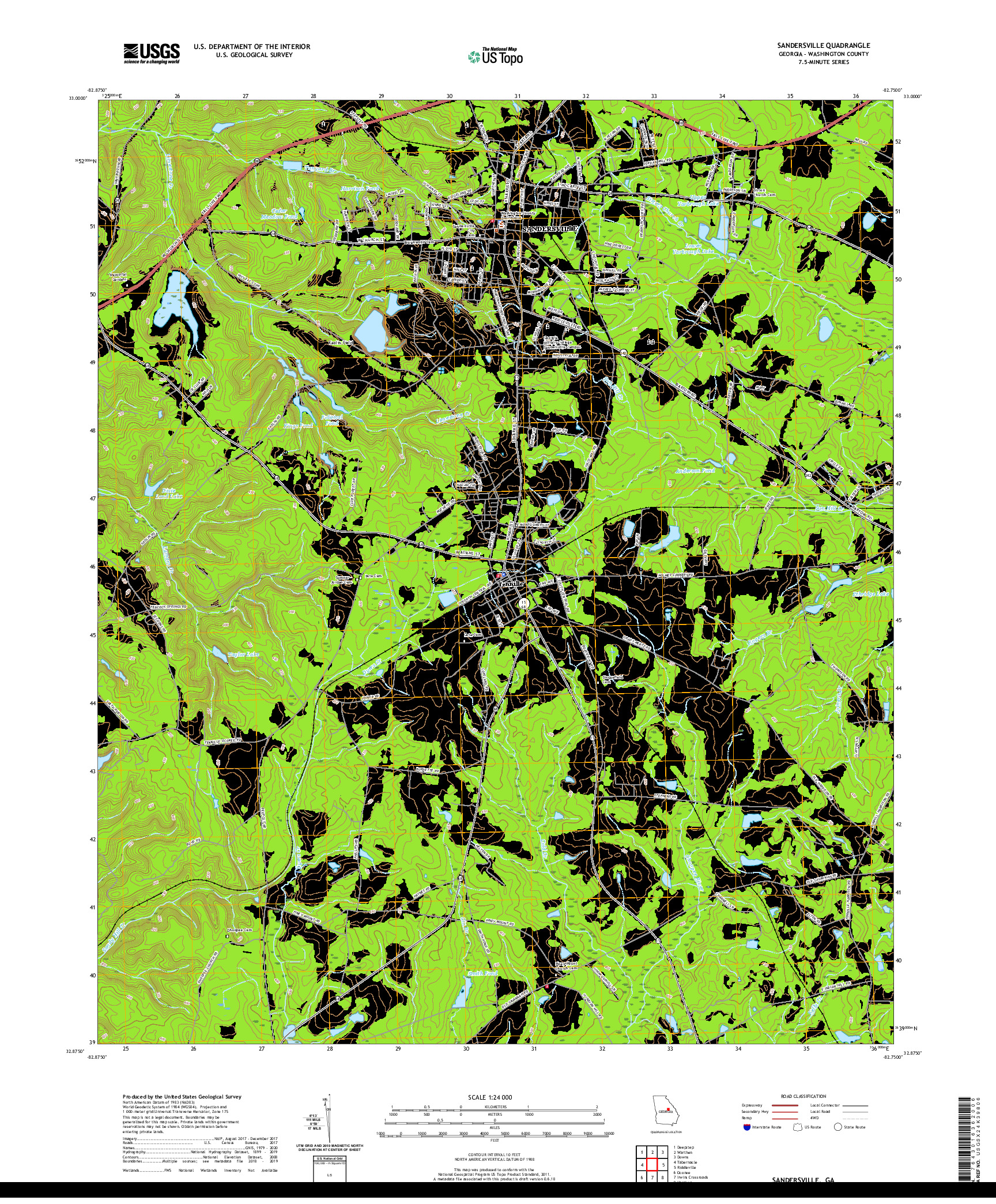 USGS US TOPO 7.5-MINUTE MAP FOR SANDERSVILLE, GA 2020