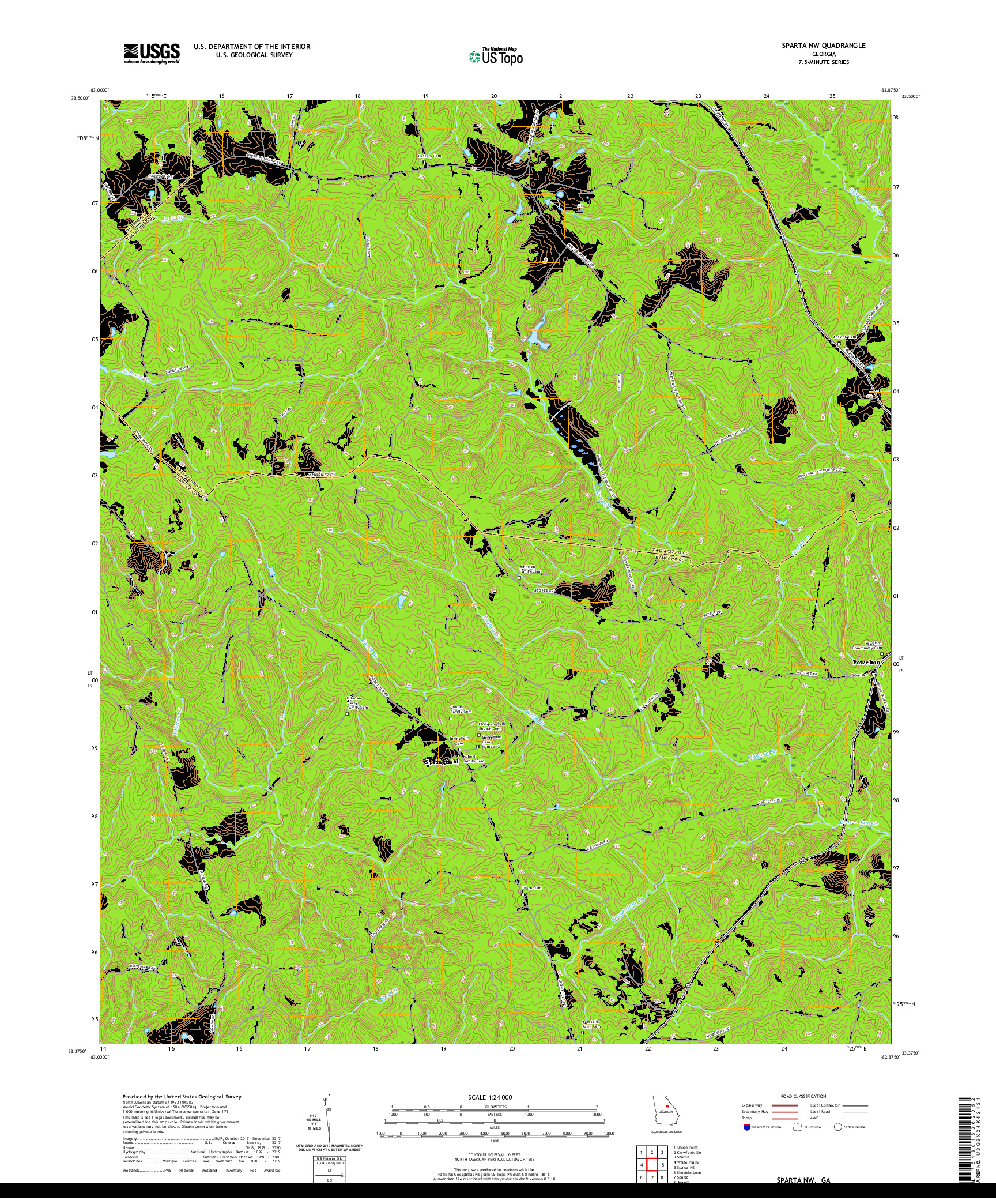 USGS US TOPO 7.5-MINUTE MAP FOR SPARTA NW, GA 2020