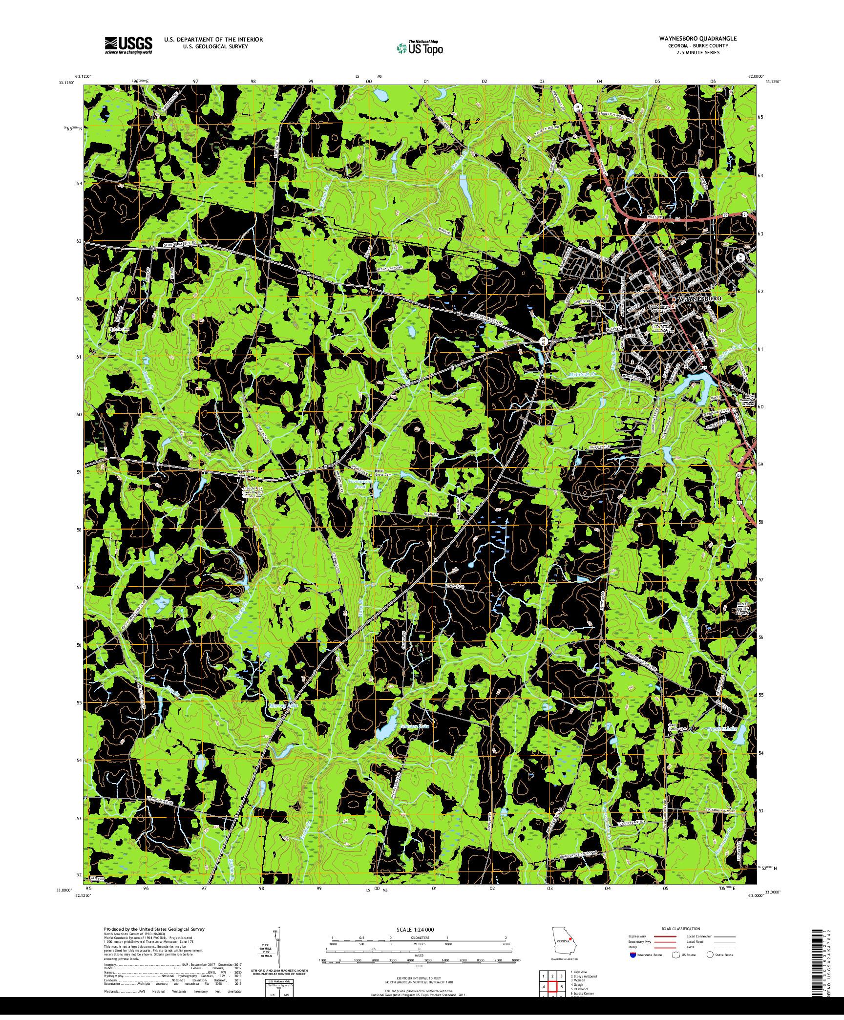 USGS US TOPO 7.5-MINUTE MAP FOR WAYNESBORO, GA 2020