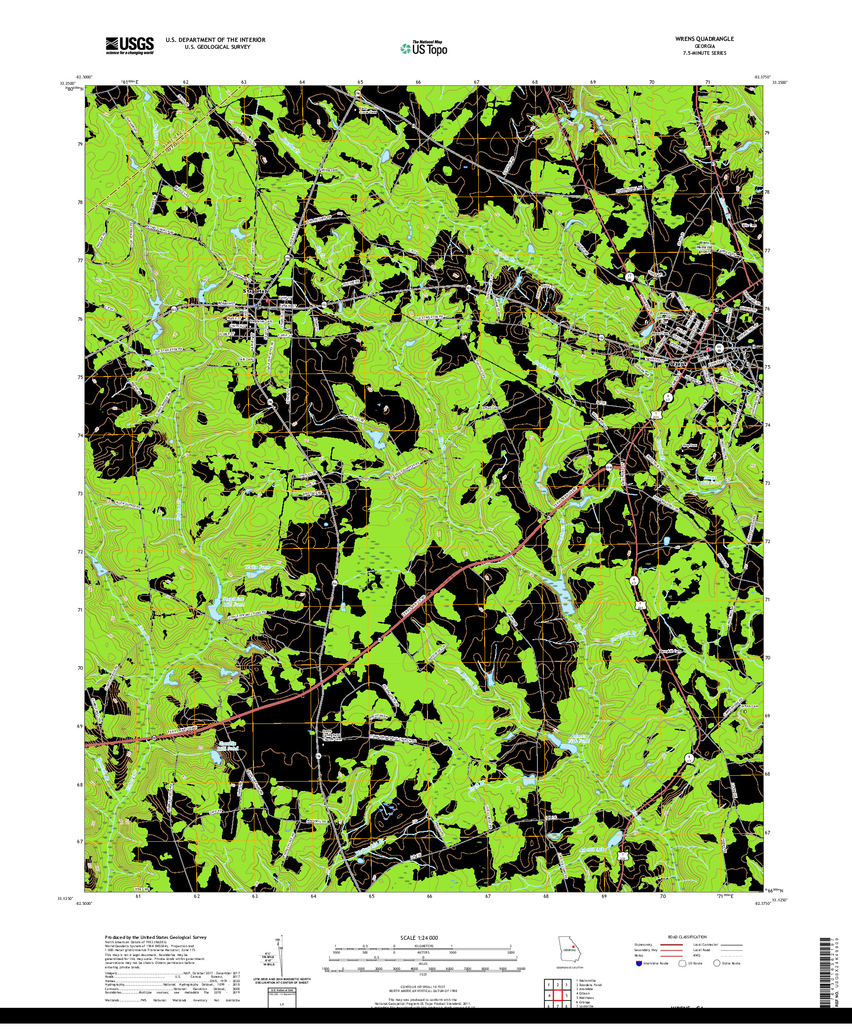 USGS US TOPO 7.5-MINUTE MAP FOR WRENS, GA 2020